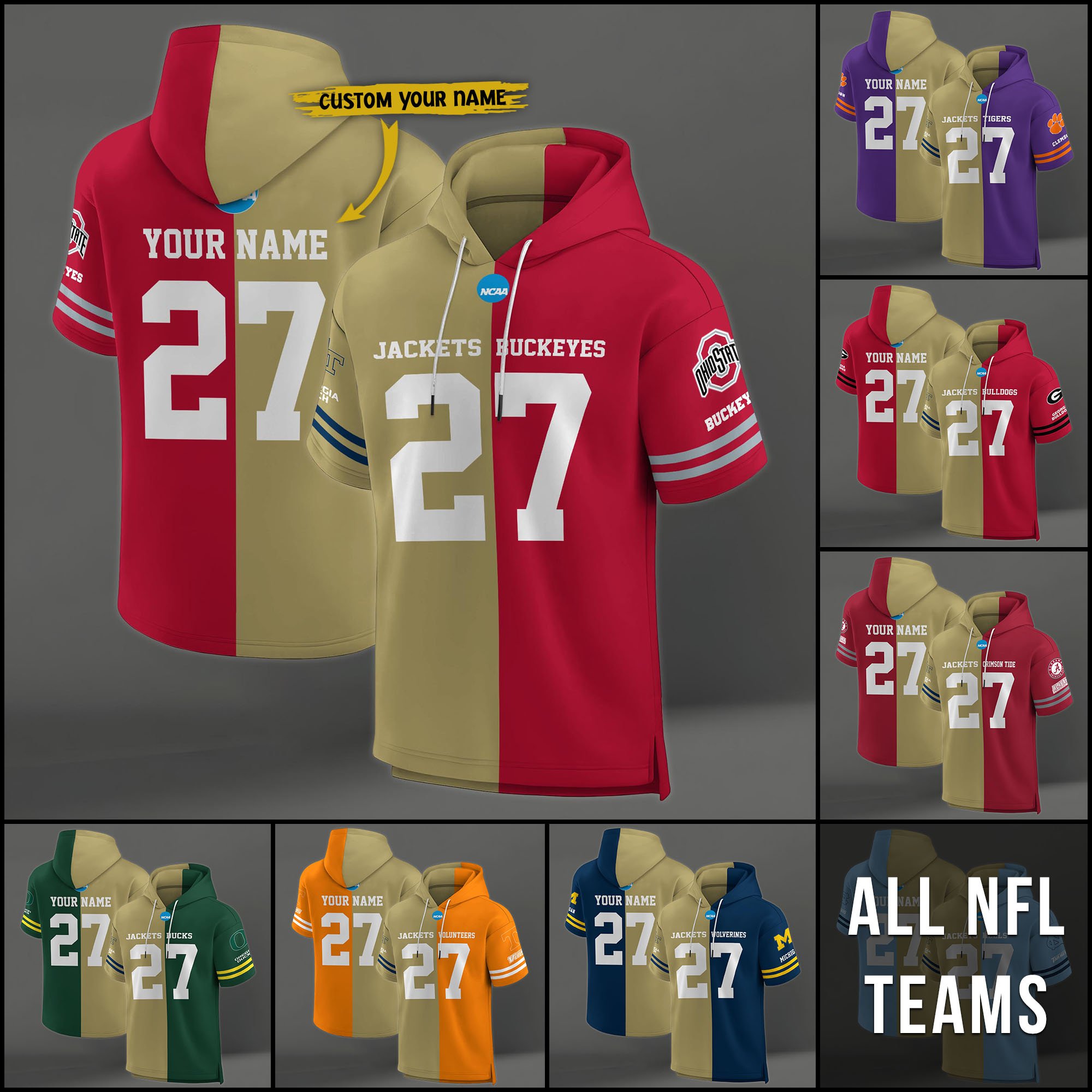 Georgia Tech Yellow Jackets House Divided Hoodie Custom Name, Number And Team, Hoodie For Football Fans