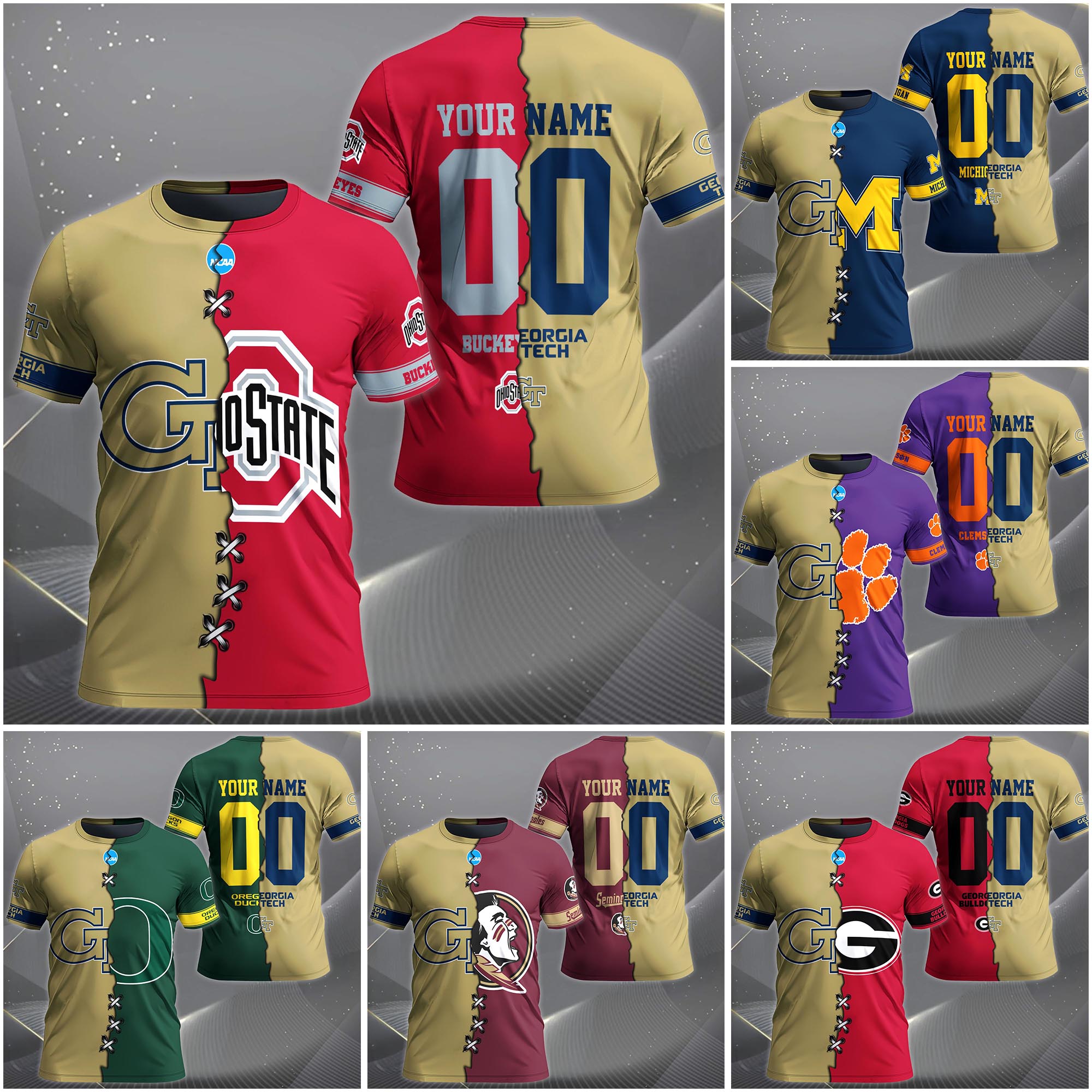 Georgia Tech Yellow Jackets House Divided T-Shirt Custom Name 2025 Version, Year And Team, Sport Shirts For Fan