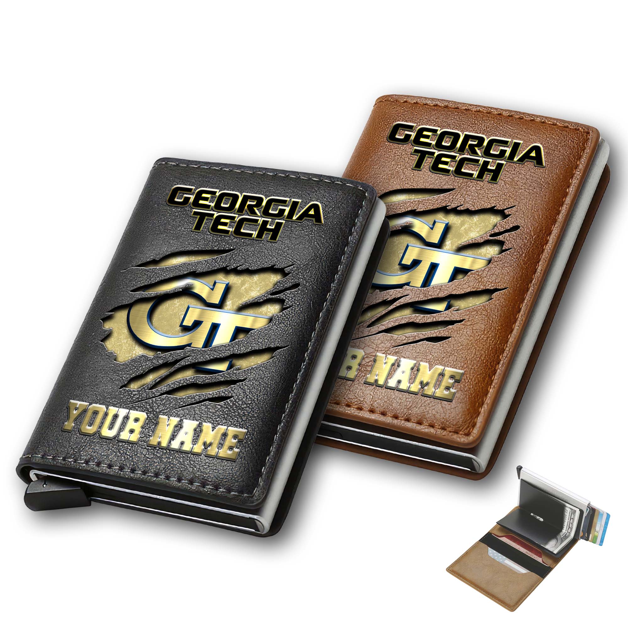 Georgia Tech Yellow Jackets Men Wallet Custom Your Name, Football Team Men Wallet For Fans, Gifts For Football Lovers
