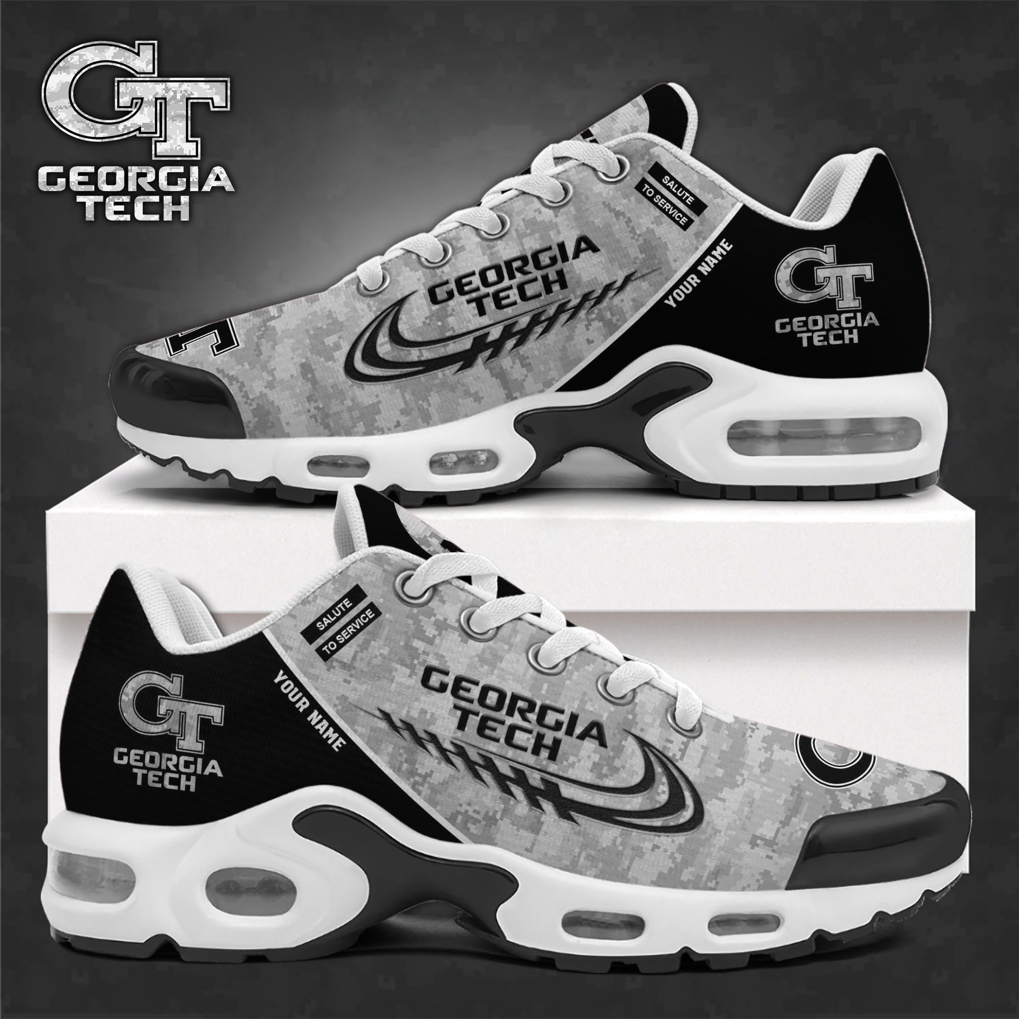 Georgia Tech Yellow Jackets TN Shoes 2025 Version Custom Name, Camouflage Shoes For Sport Fans, Fan Gifts