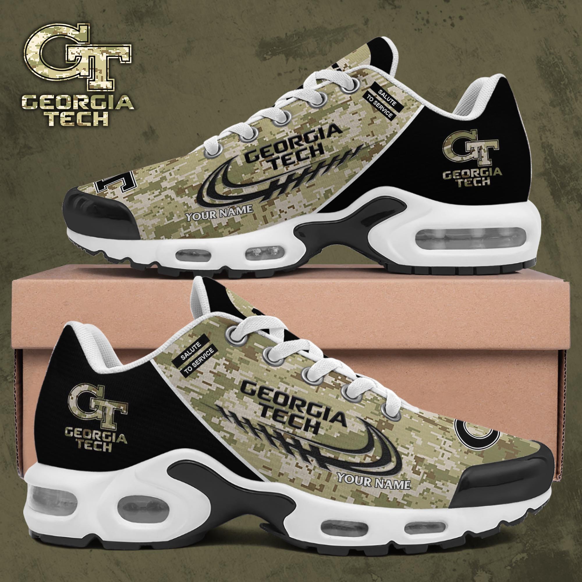 Georgia Tech Yellow Jackets TN Shoes 2025 Version Custom Name, Camouflage Shoes, Gifts For Football Lovers