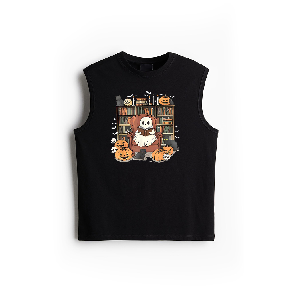 Ghost Library Halloween Book Reading Books Lover Teacher Tank Top
