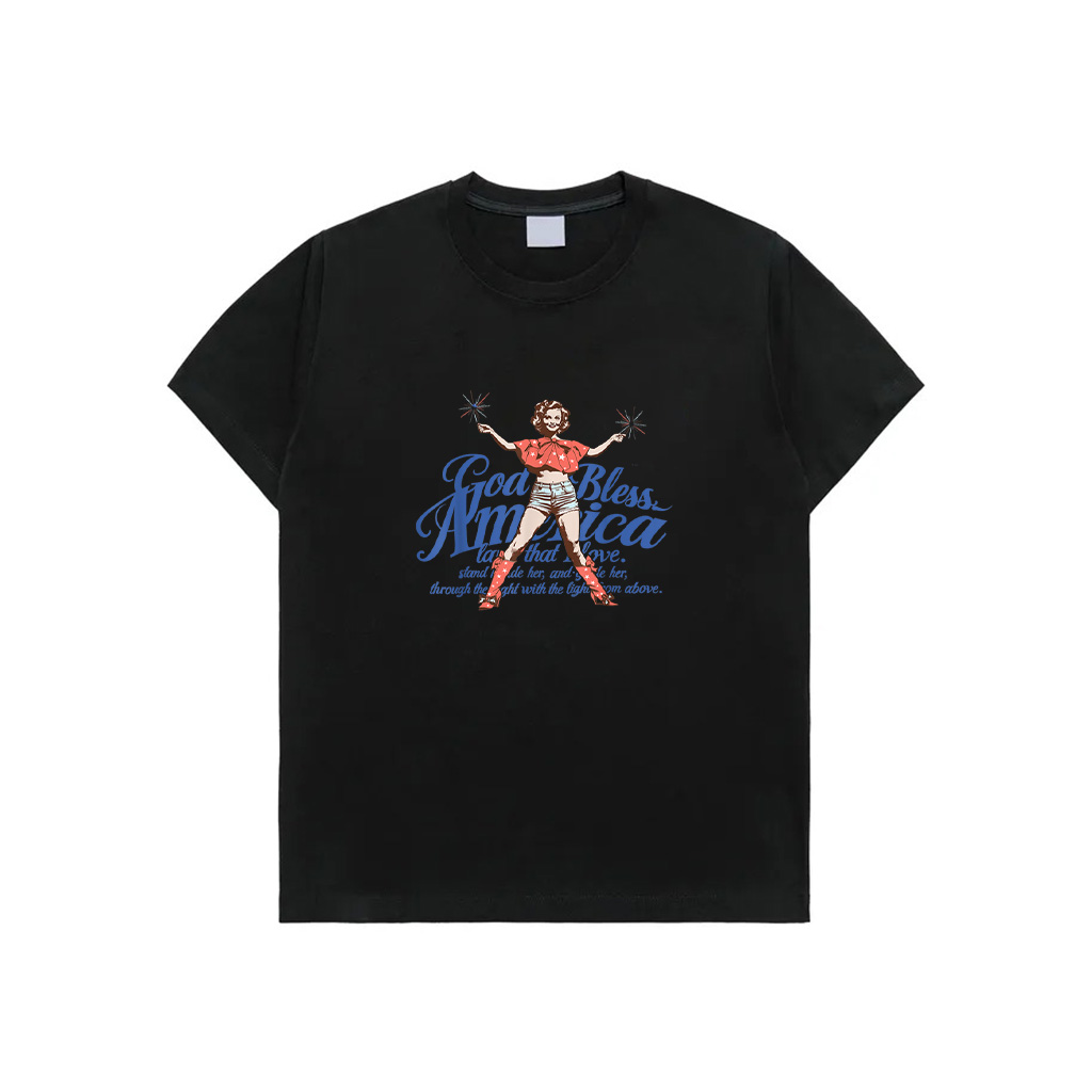 God Bless America Vintage 4Th Of July Pinup Coquette Bow T-Shirt