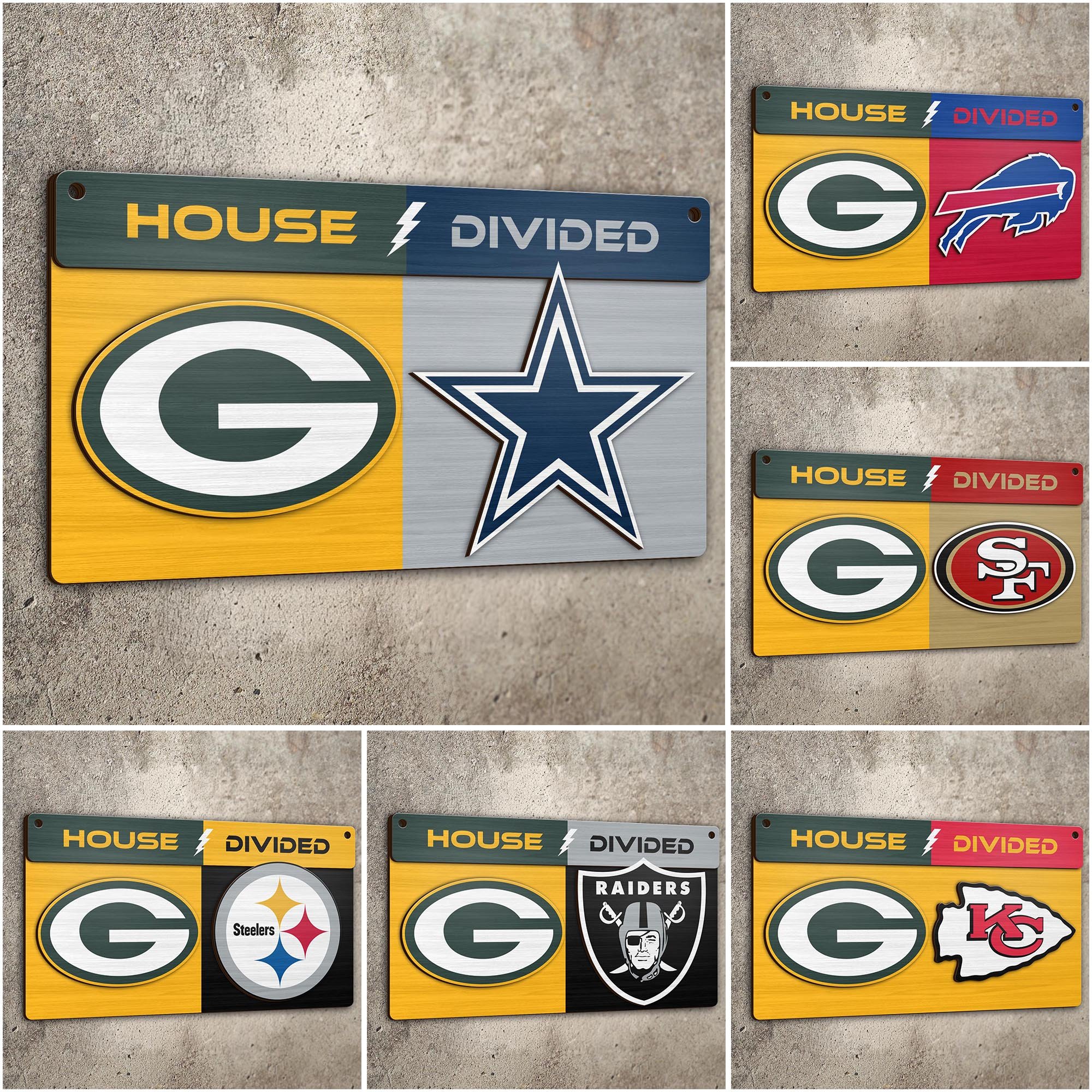 Green Bay Packers 2 Layers Woodsign Choose Any Team, House Divided Sign, Wall Hangings