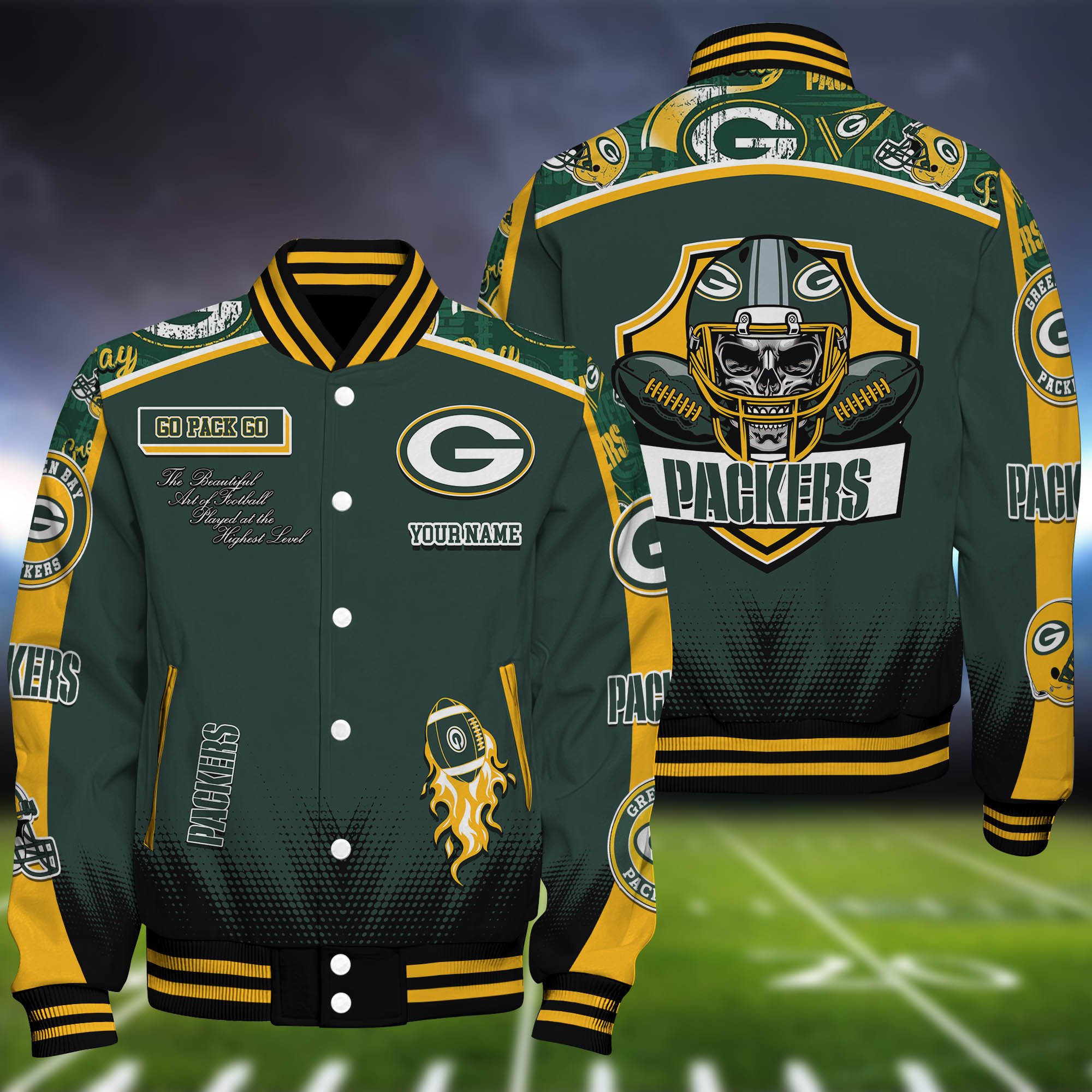Green Bay Packers Baseball Jacket Personalized Your Name, Jackets For Sport Fans 