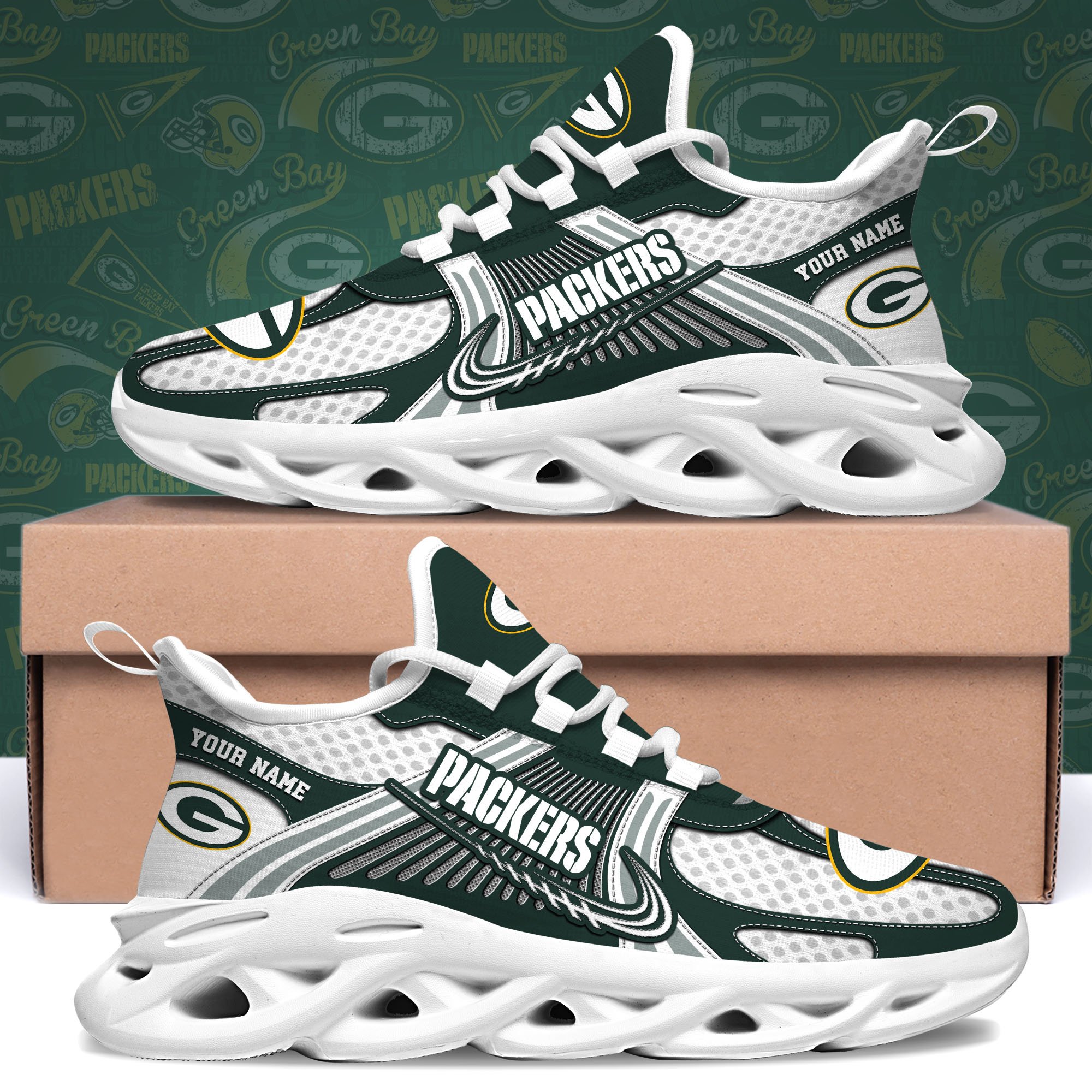 Green Bay Packers Clunky Sneakers Custom Your Name, Sport Sneakers For Fans, Gifts For Sport Lovers, Gift For Dad