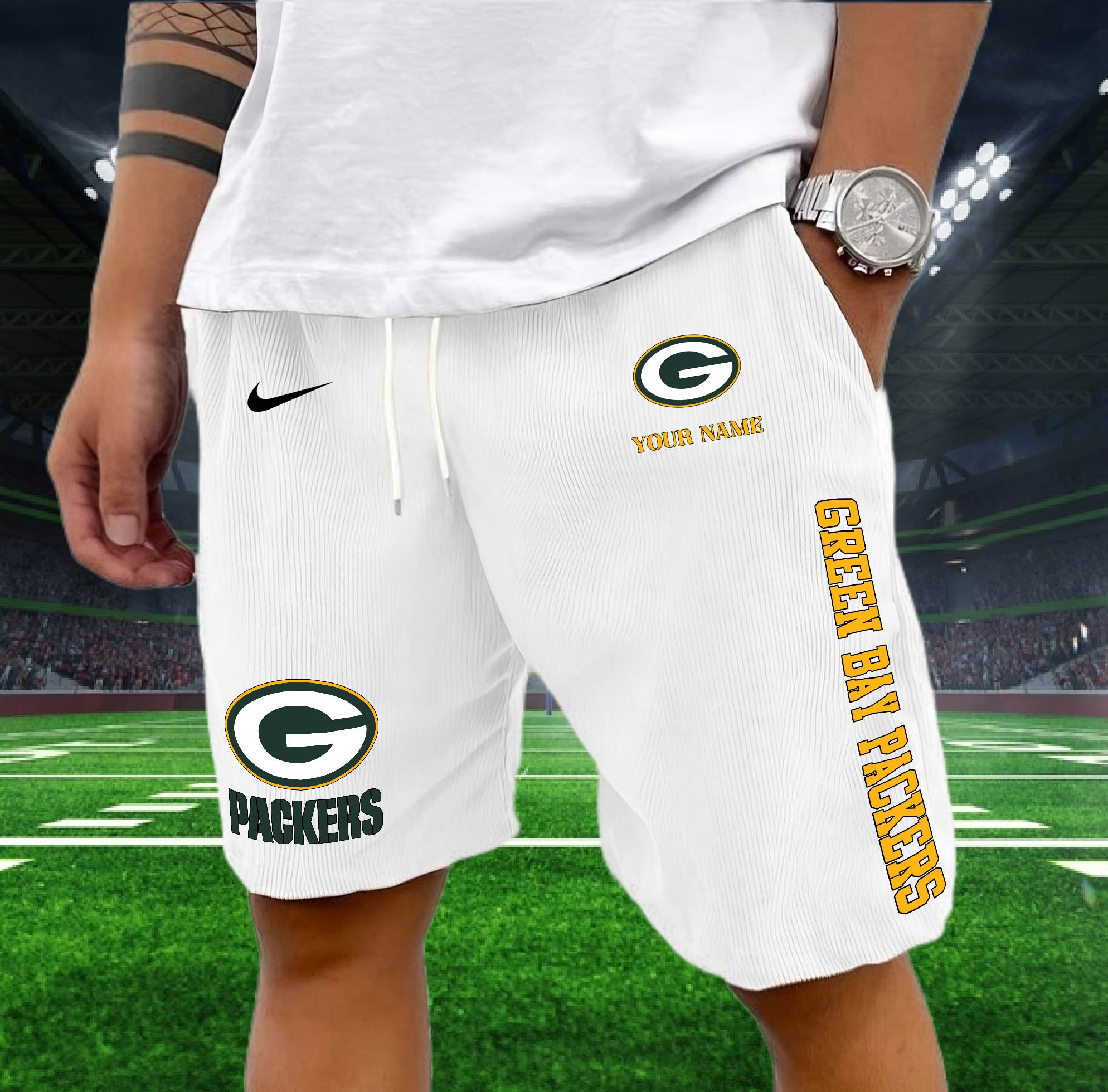 Green Bay Packers Corduroy Shorts Custom You Name, Sport Corduroy Shorts, Gifts For Fan