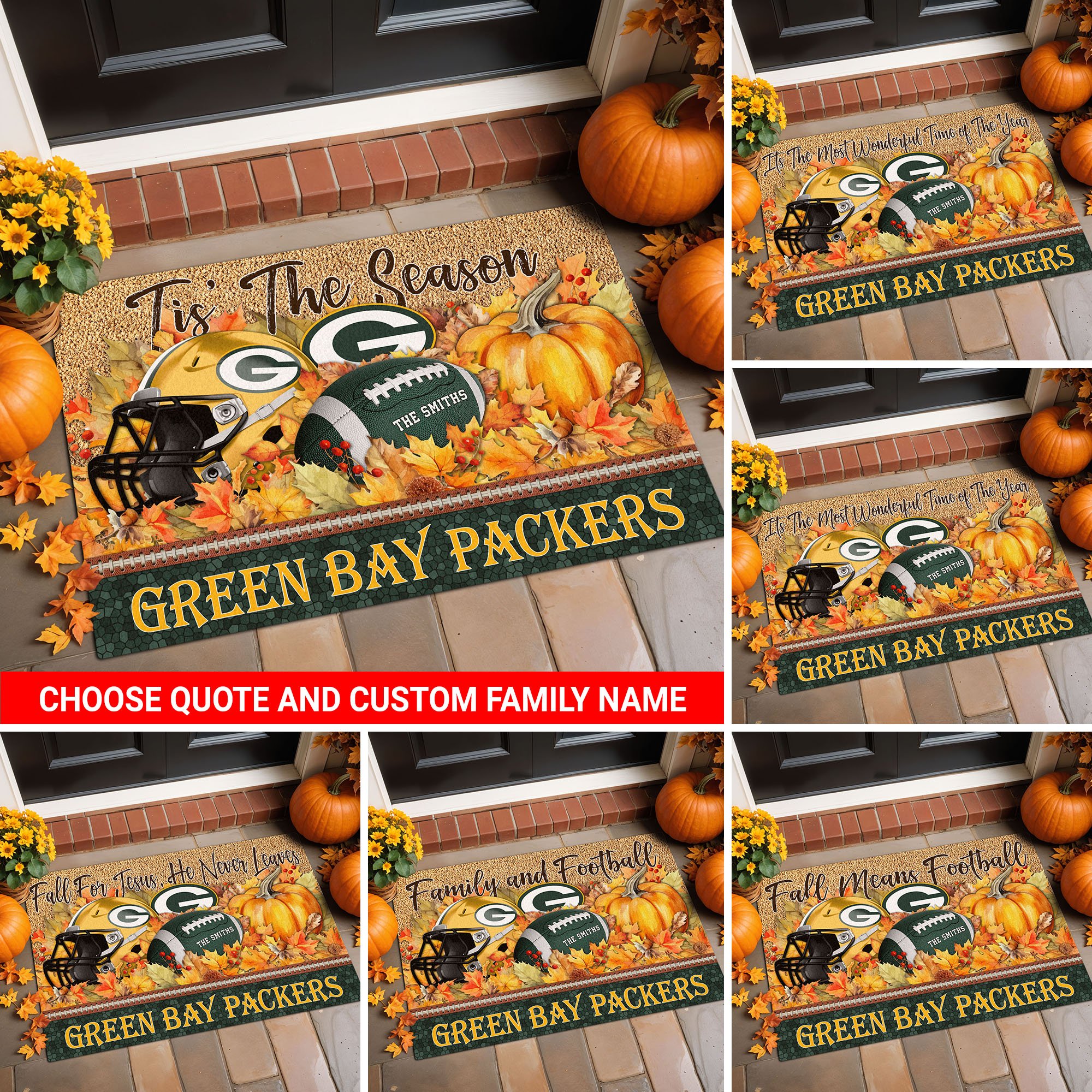 Green Bay Packers Doormat Custom Your Family Name And Choose Your Quotes, Sport Doormat, Sport Gifts For Fan