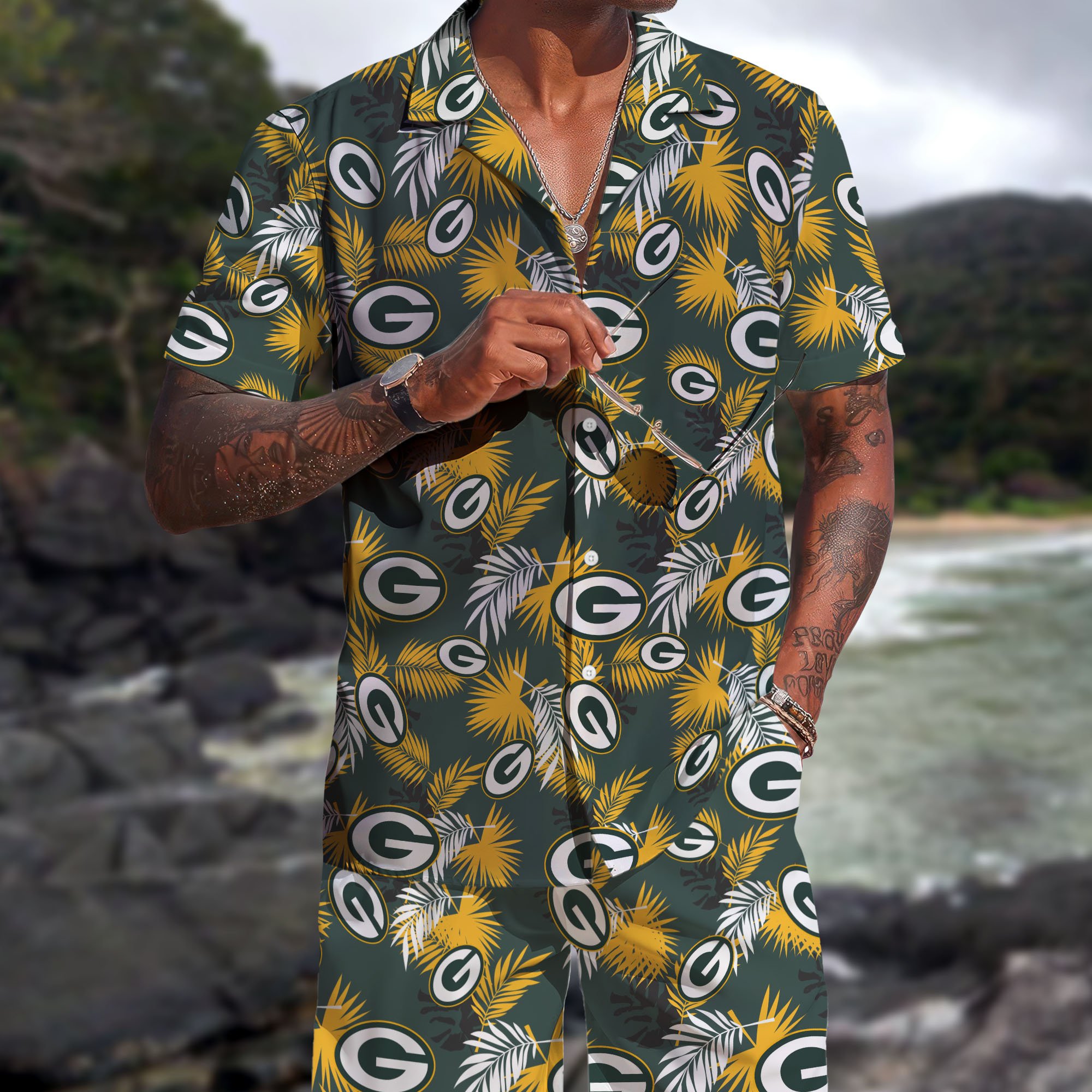 Green Bay Packers Hawaiian Shorts Set 2025 Version, Hawaiian Shirts, Sports Shorts, Gifts For Fan