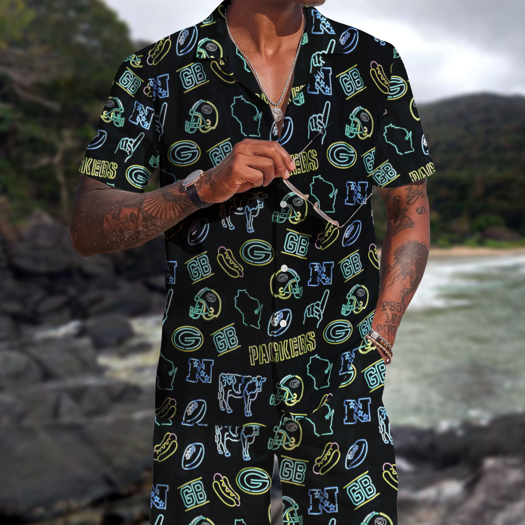 Green Bay Packers Hawaiian Shorts Set 2025 Version, Hawaiian Shirts, Sports Shorts, Gifts For Fan
