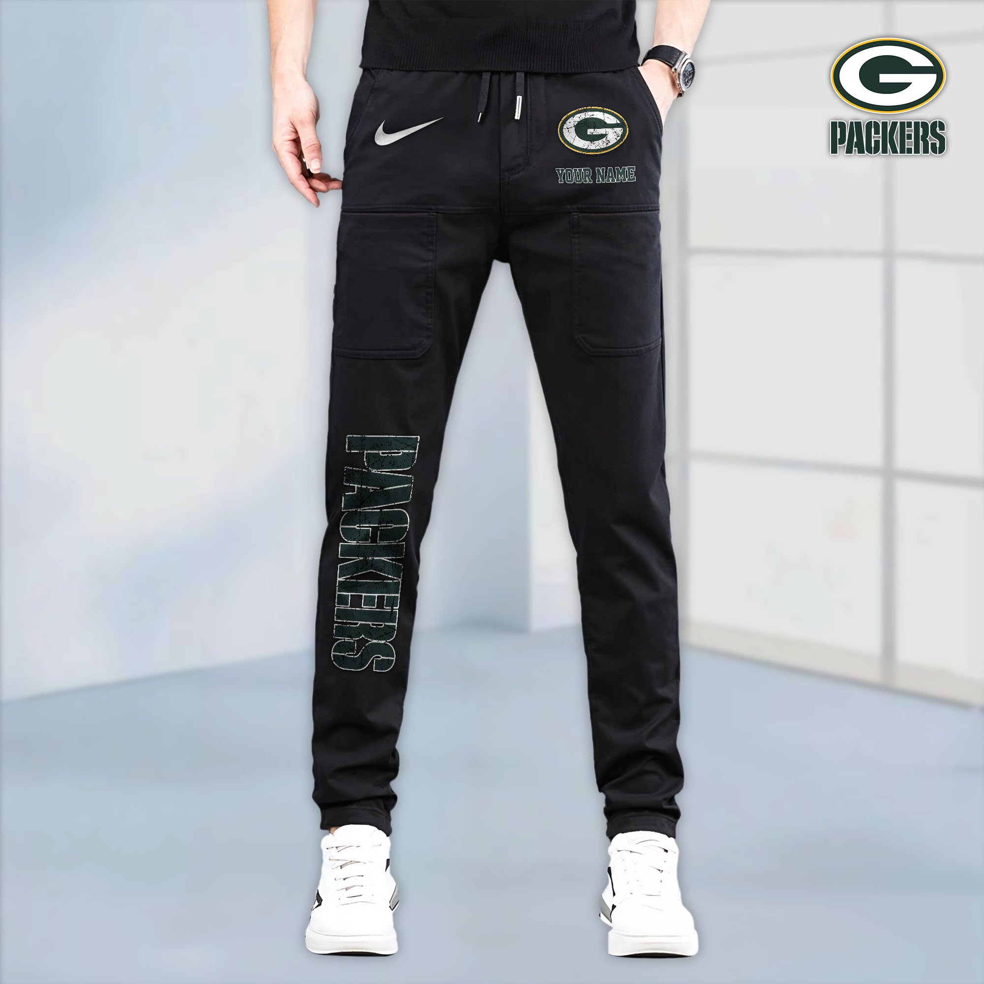 Green Bay Packers High Stretch Multi Pocket Durable Cargo Pants - Long Custom Name 