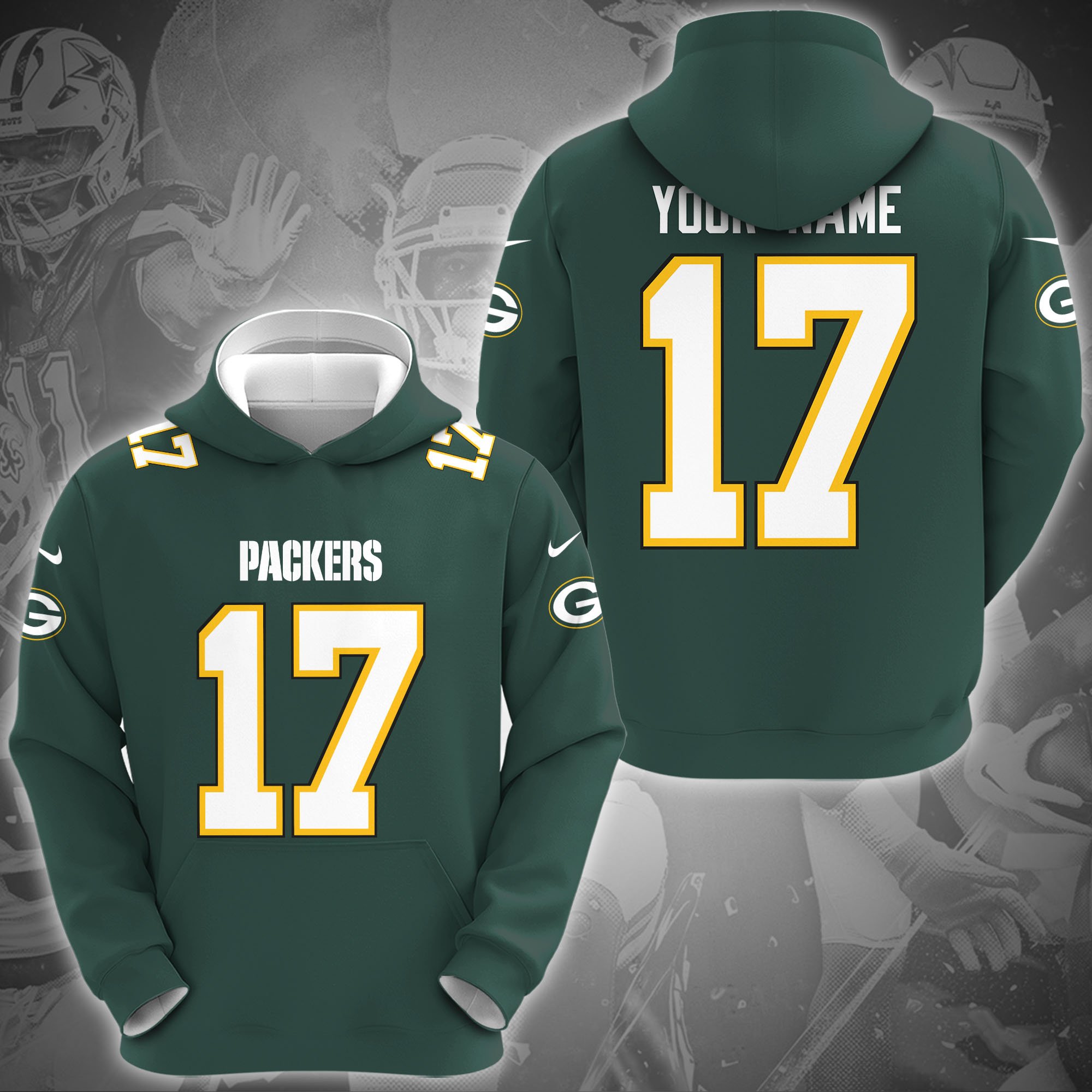 Green Bay Packers Hoodie Custom Name And Number, Sport Gifts For Fans