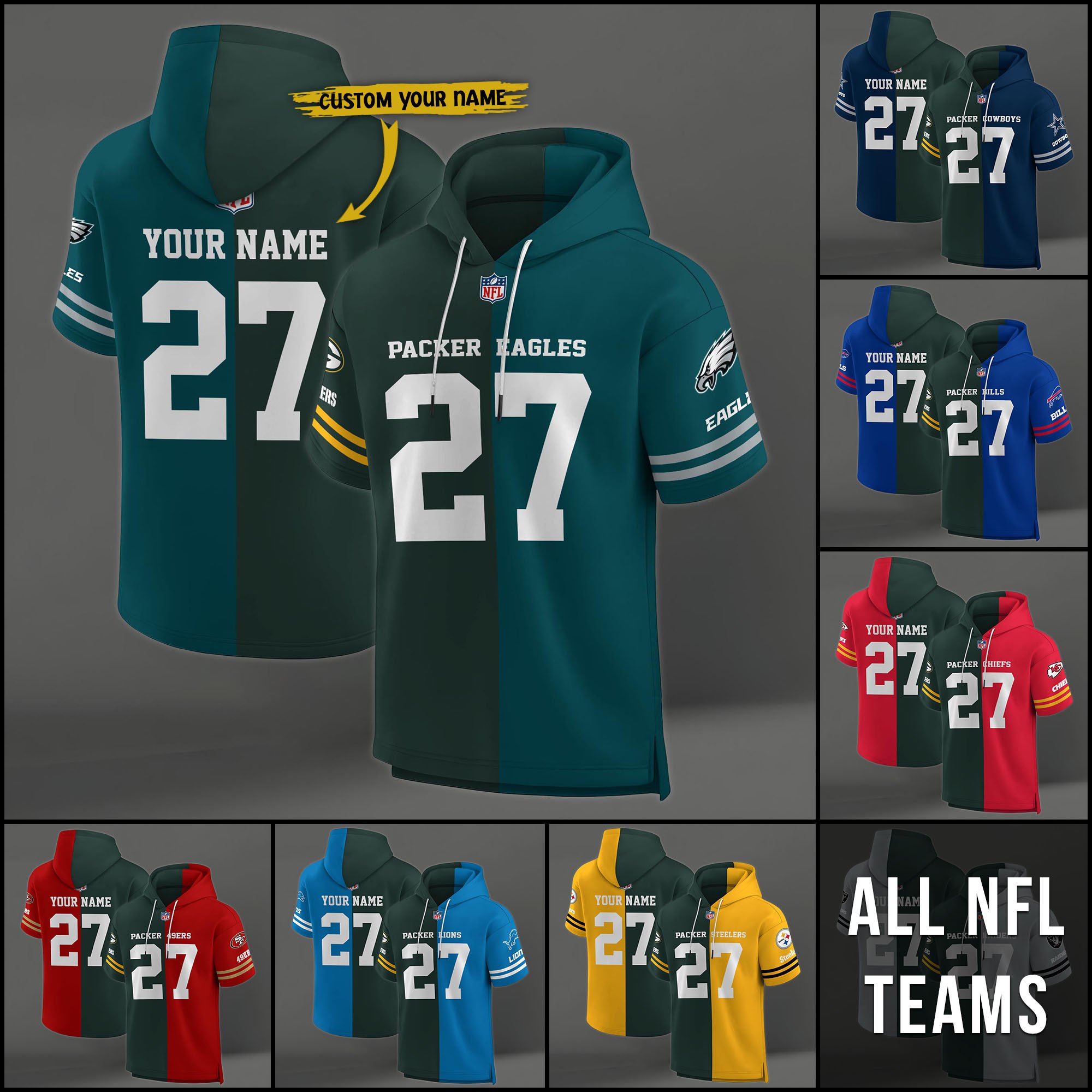 Green Bay Packers House Divided Hoodie Custom Name, Number And Team, Hoodie For Football Fans