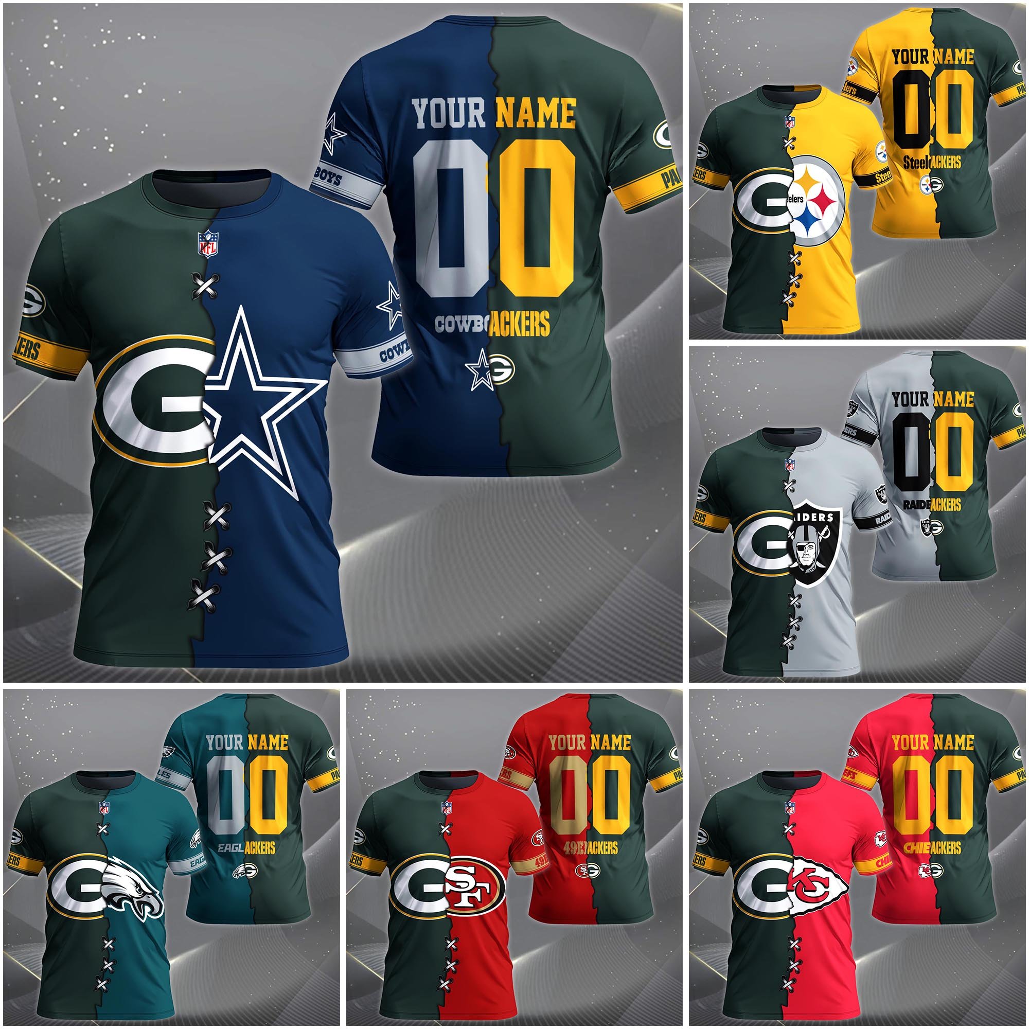 Green Bay Packers House Divided T-Shirt Custom Name 2025 Version, Number And Team, Sport Shirts For Fan