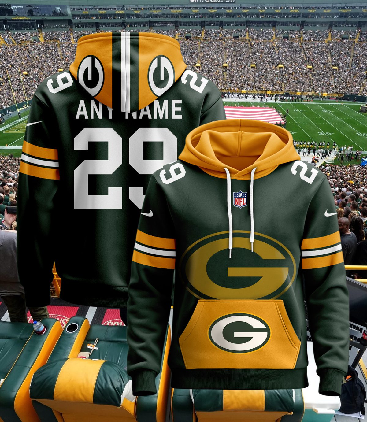 Green Bay Packers NFL Custom Name And Number Unisex Hoodie BHD1108