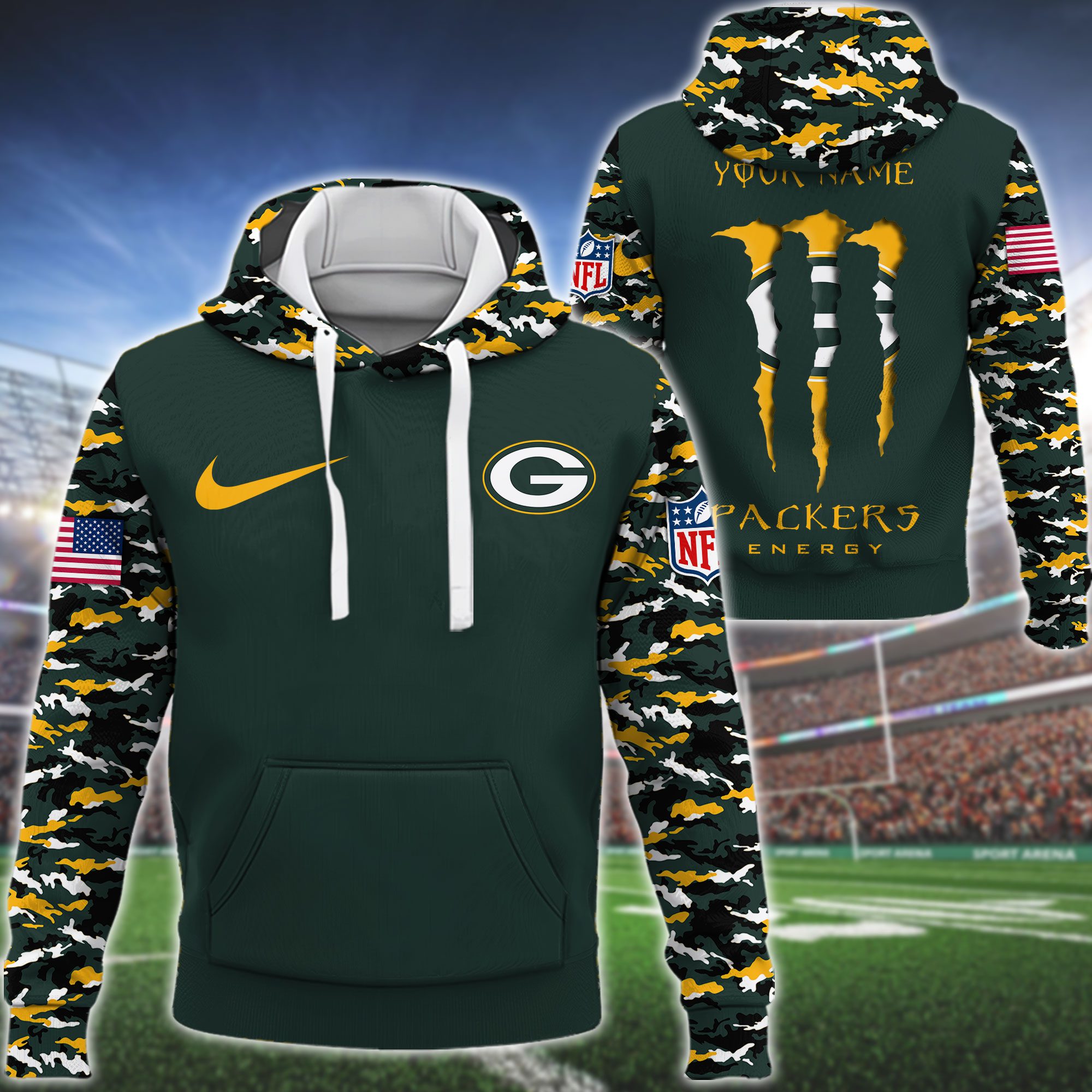 Green Bay Packers NFL Swoosh Camo Pullover Hoodie GHW3046