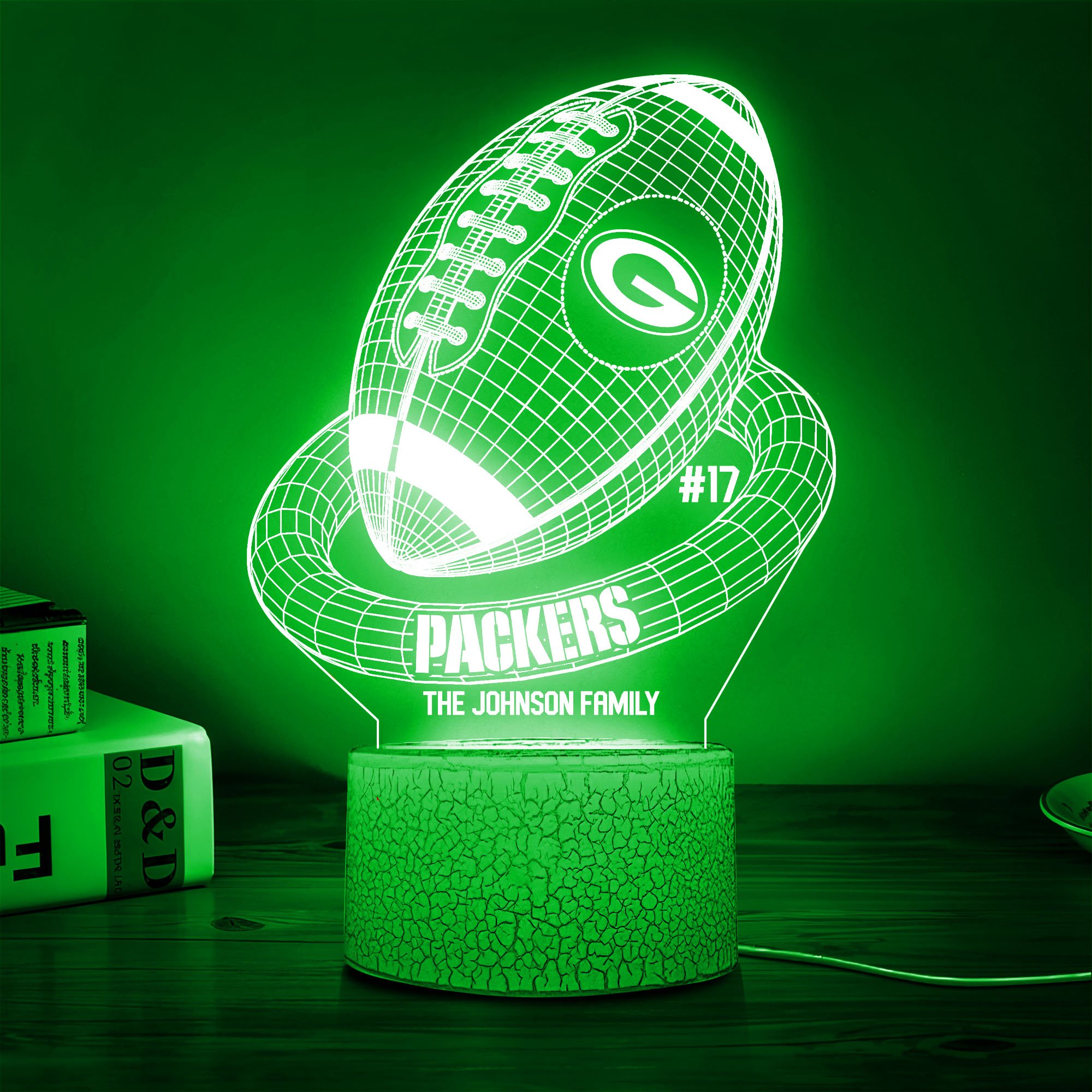 Green Bay Packers Sport Team 3D Led Lamps Custom Family Name And Number, Sport Gifts, Sport Home Decor 