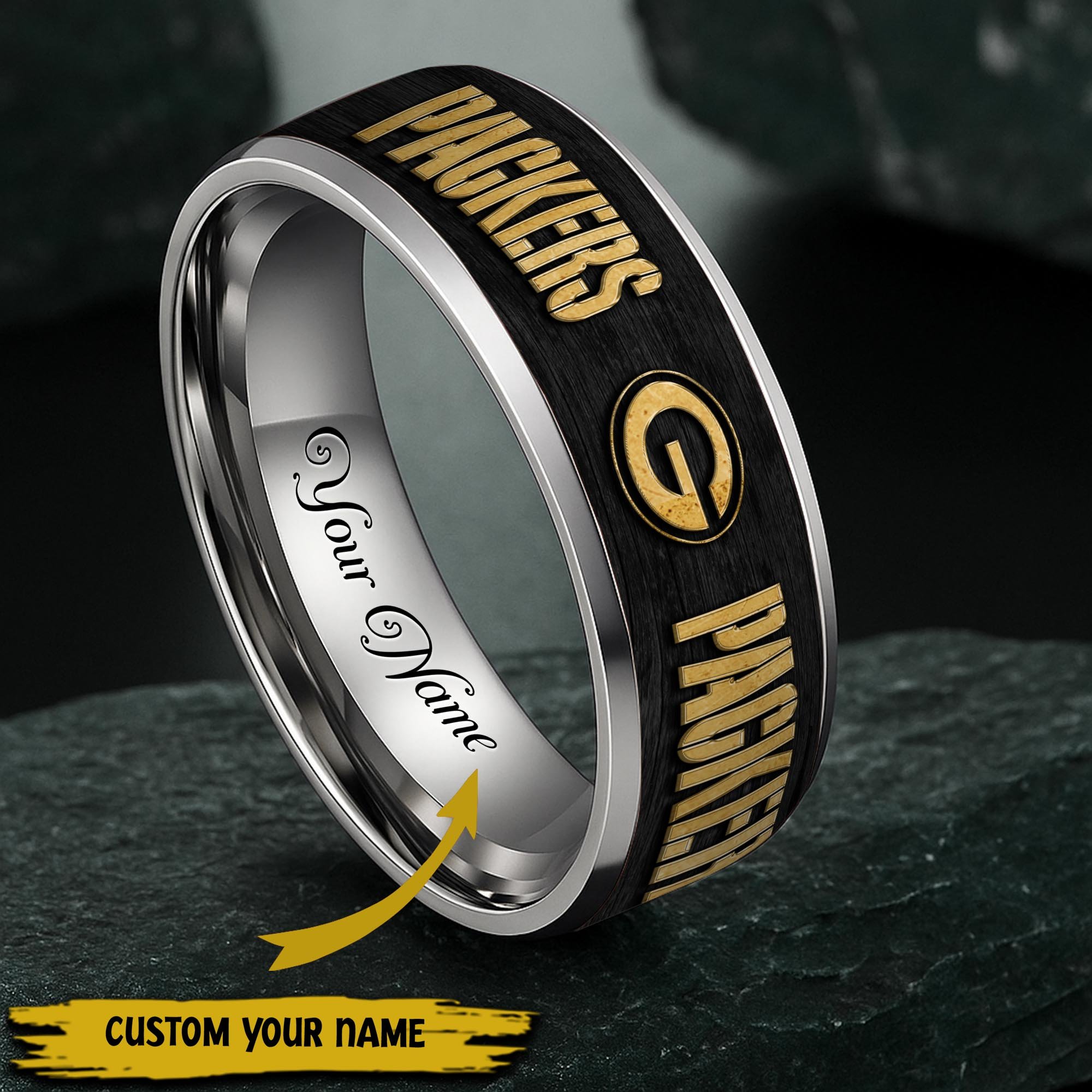 Green Bay Packers Stainless Steel Rings Comes With Box Custom Your Name 2025 Versions, Gifts For Fan