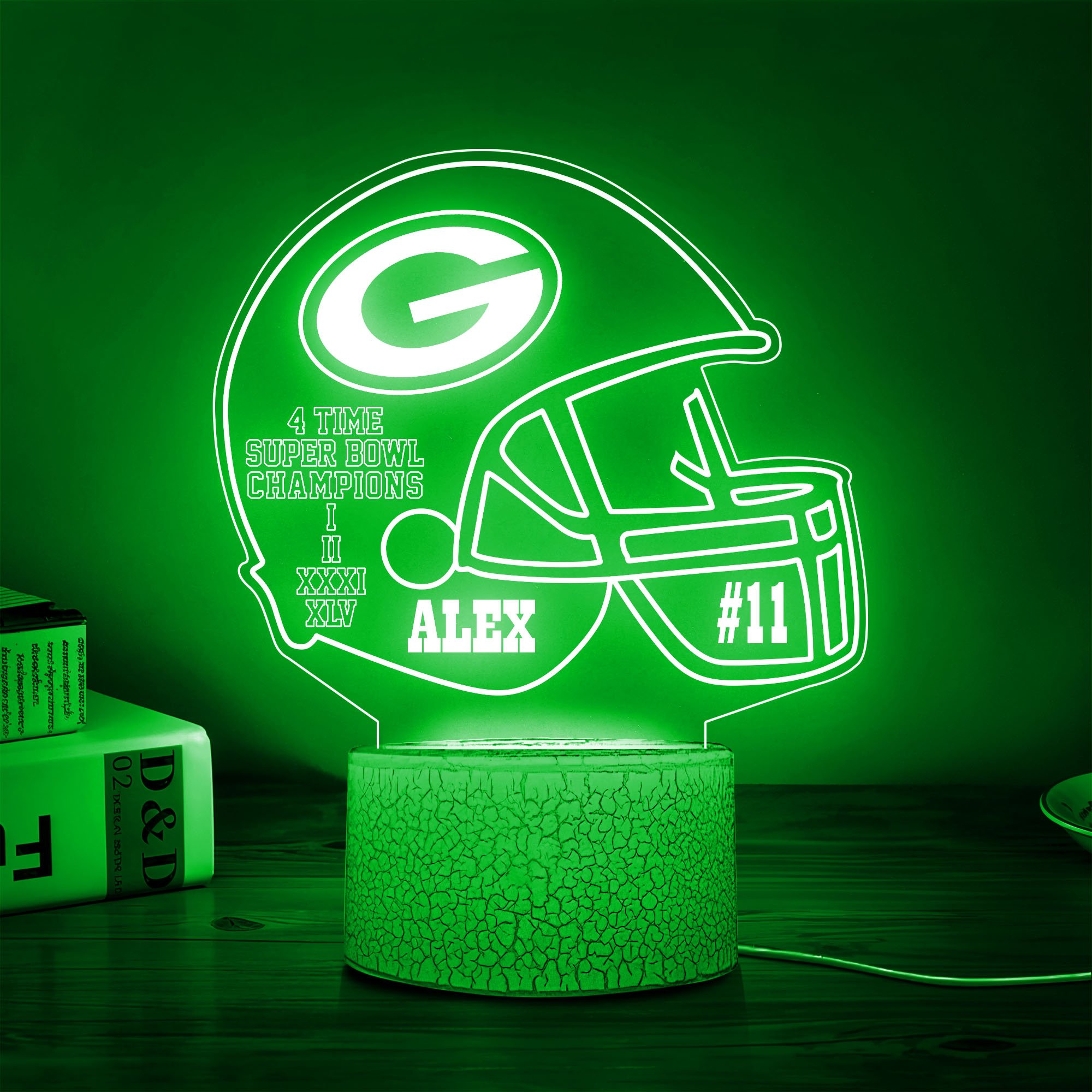 Green Bay Packers Team 3D Led Lamp Custom Number And Name, Led Lamp For Sport Fans 