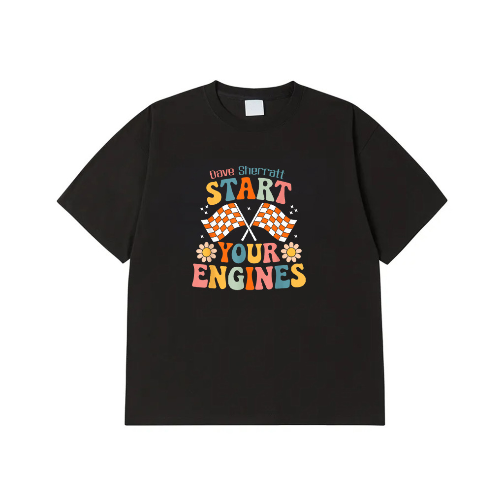 Groovy Start Your Engines Retro Checkered Flag Race Car T-Shirt