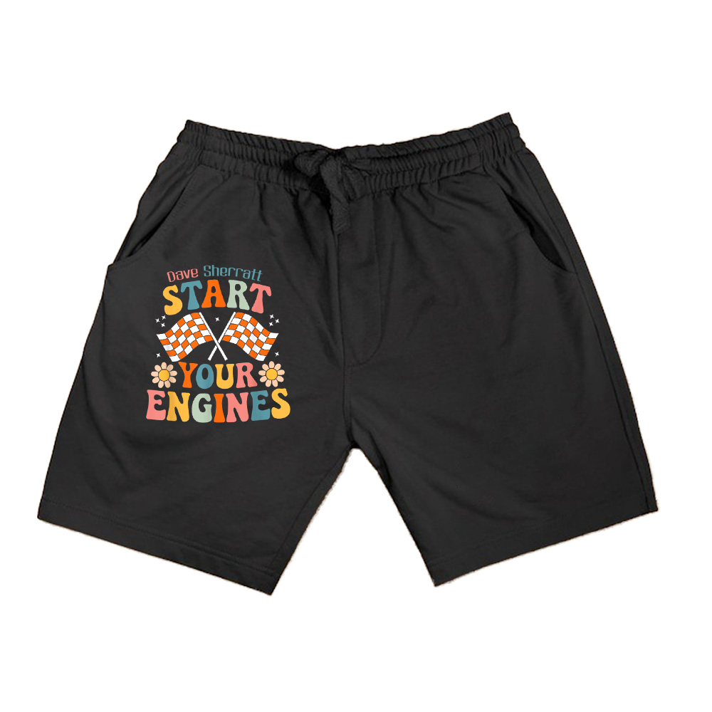 Groovy Start Your Engines Retro Checkered Flag Race Car Shorts