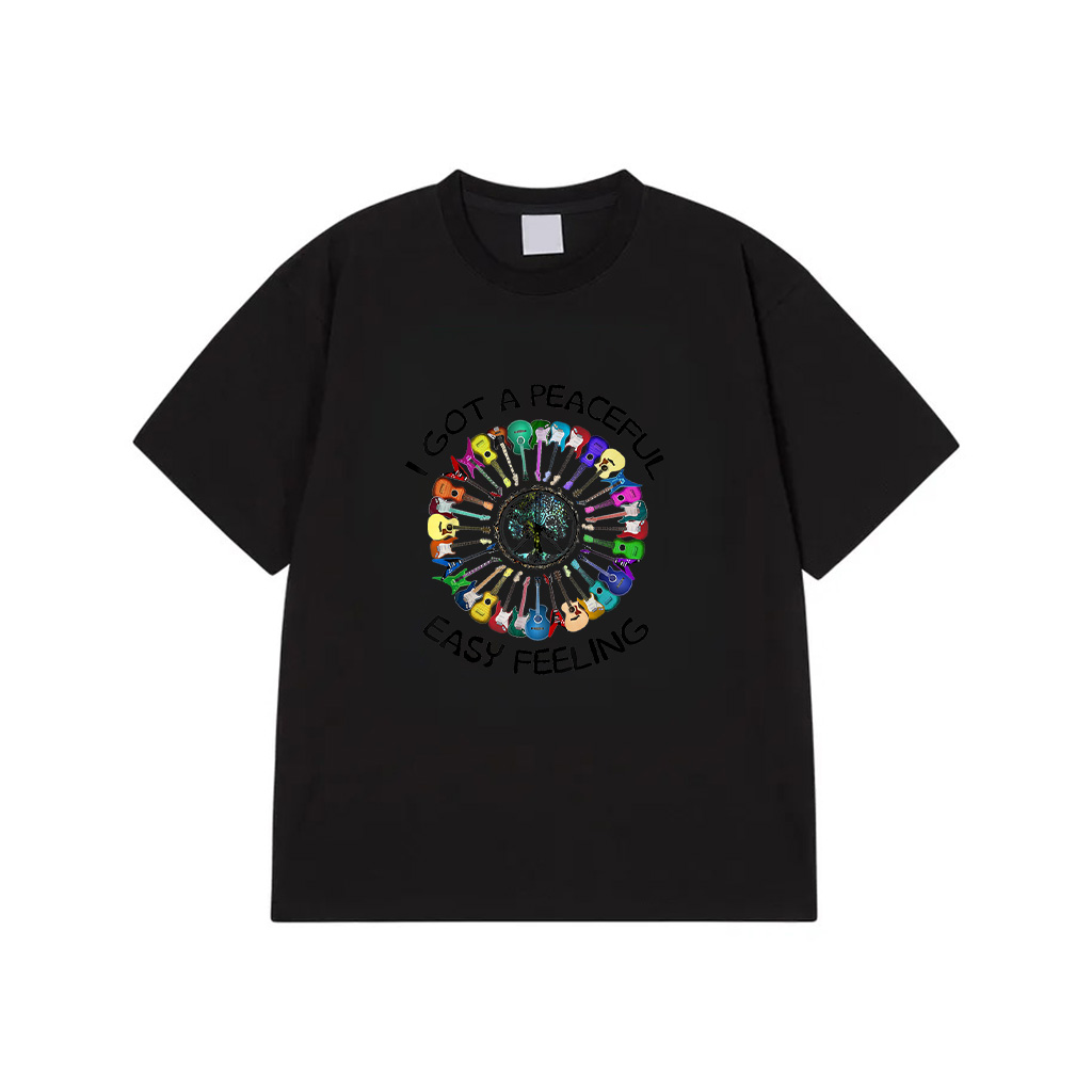 Guitar Hippie I Got An Easy Peaceful Feeling Sunflower Peace T-Shirt