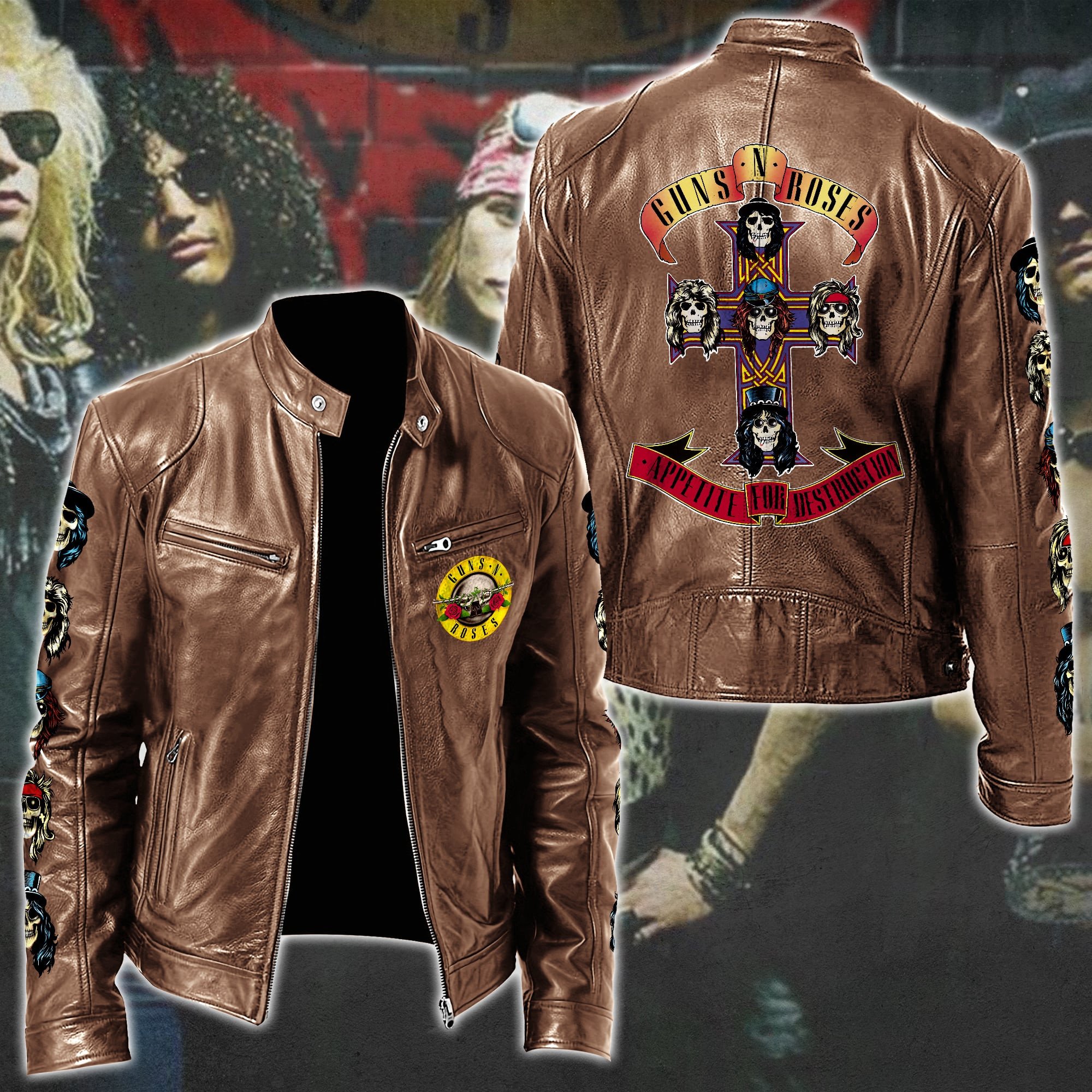 Guns N Roses Leather Bomber Jacket