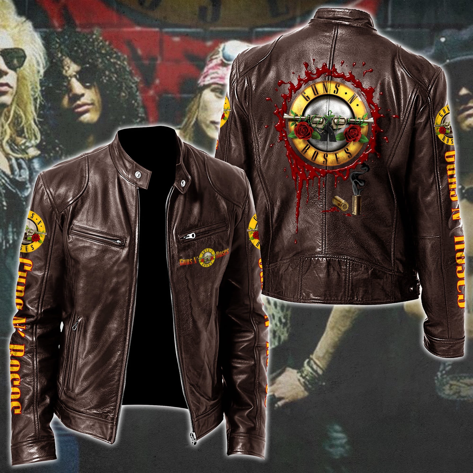 Guns N Roses Leather Bomber Jacket