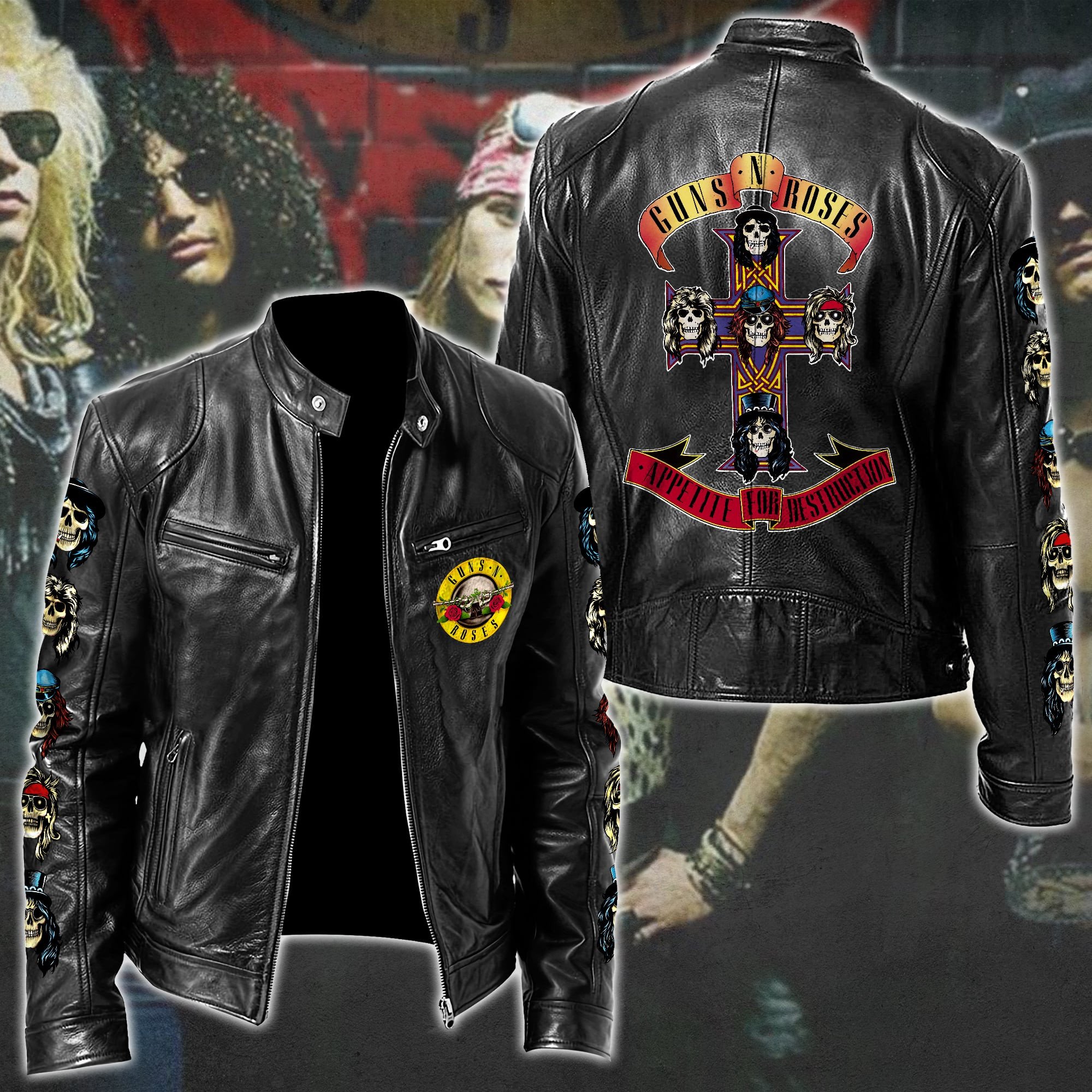 Guns N Roses Leather Bomber Jacket