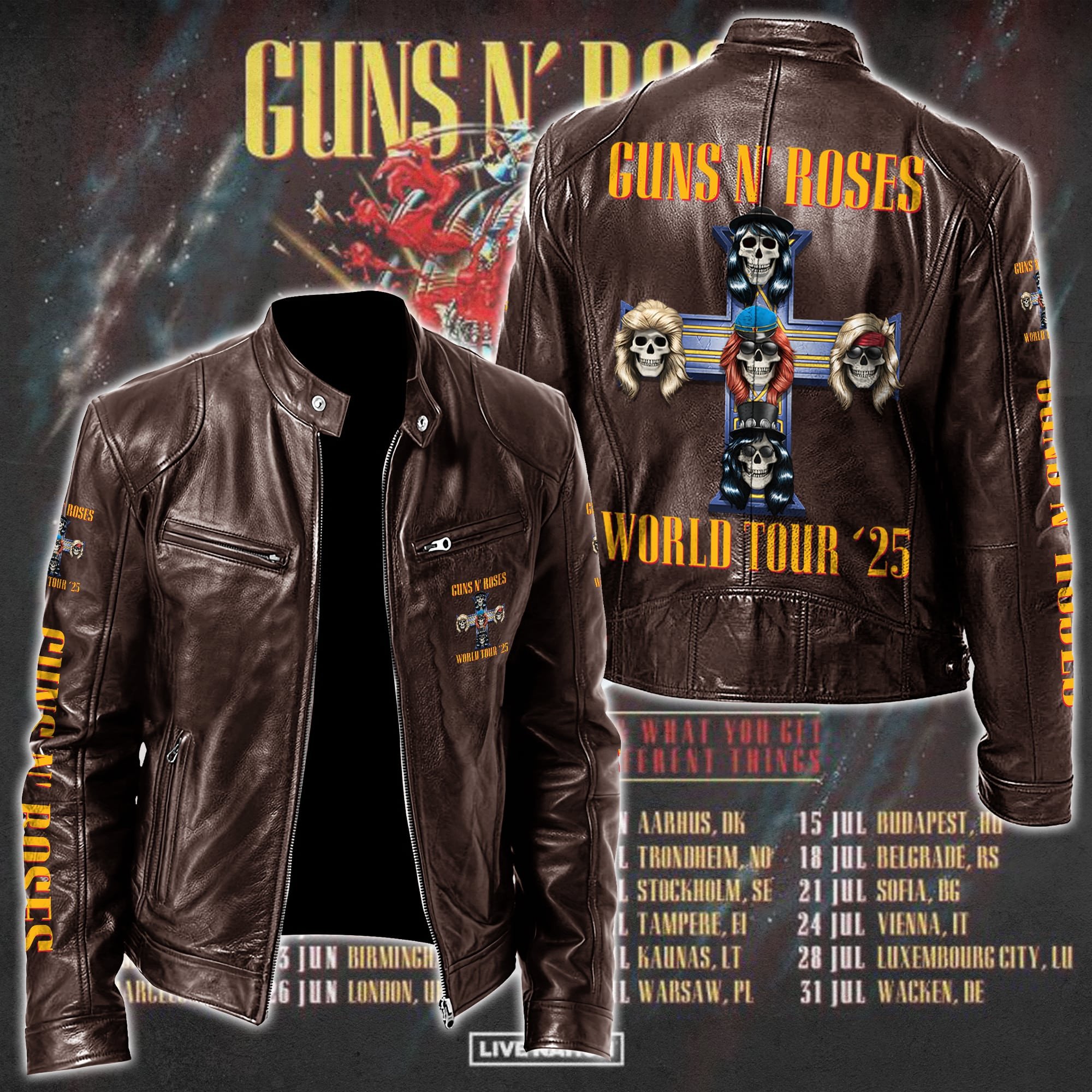Guns N Roses Leather Bomber Jacket