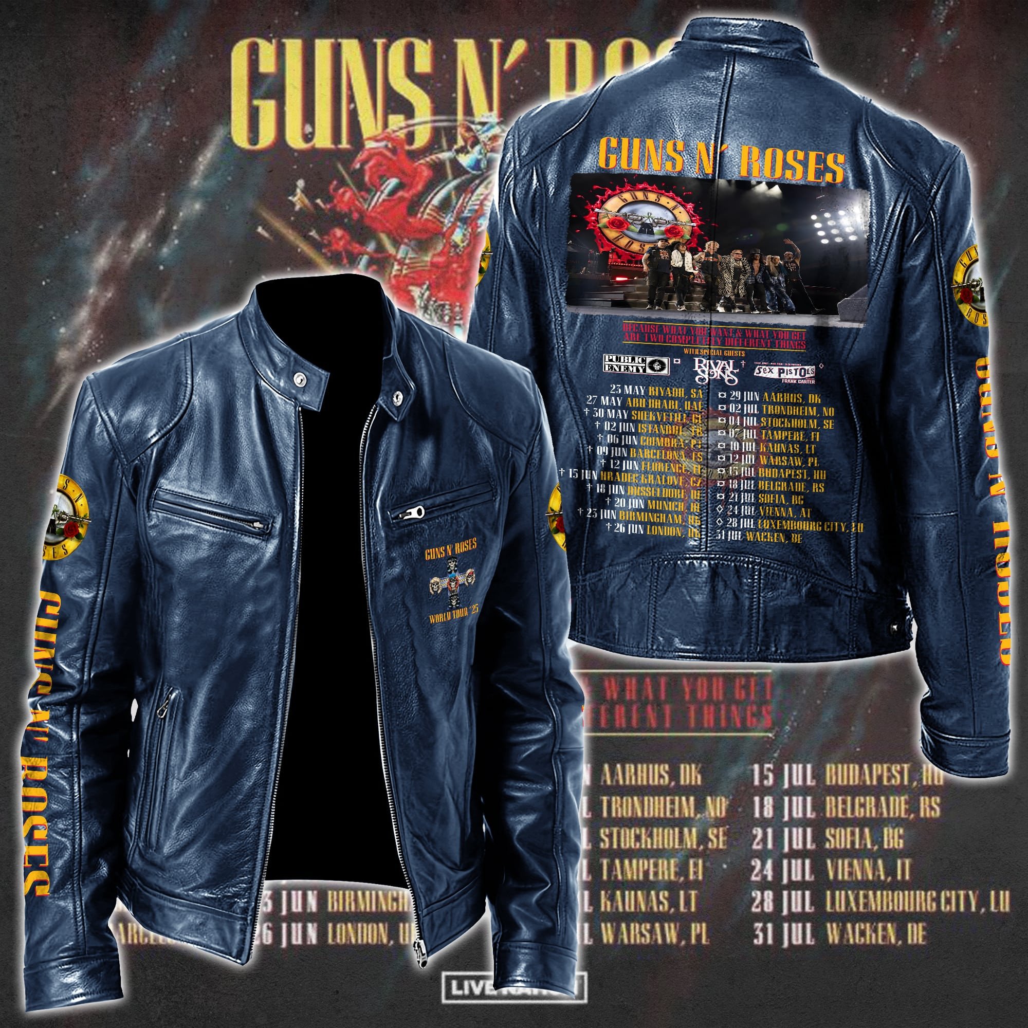 Guns N Roses Leather Bomber Jacket