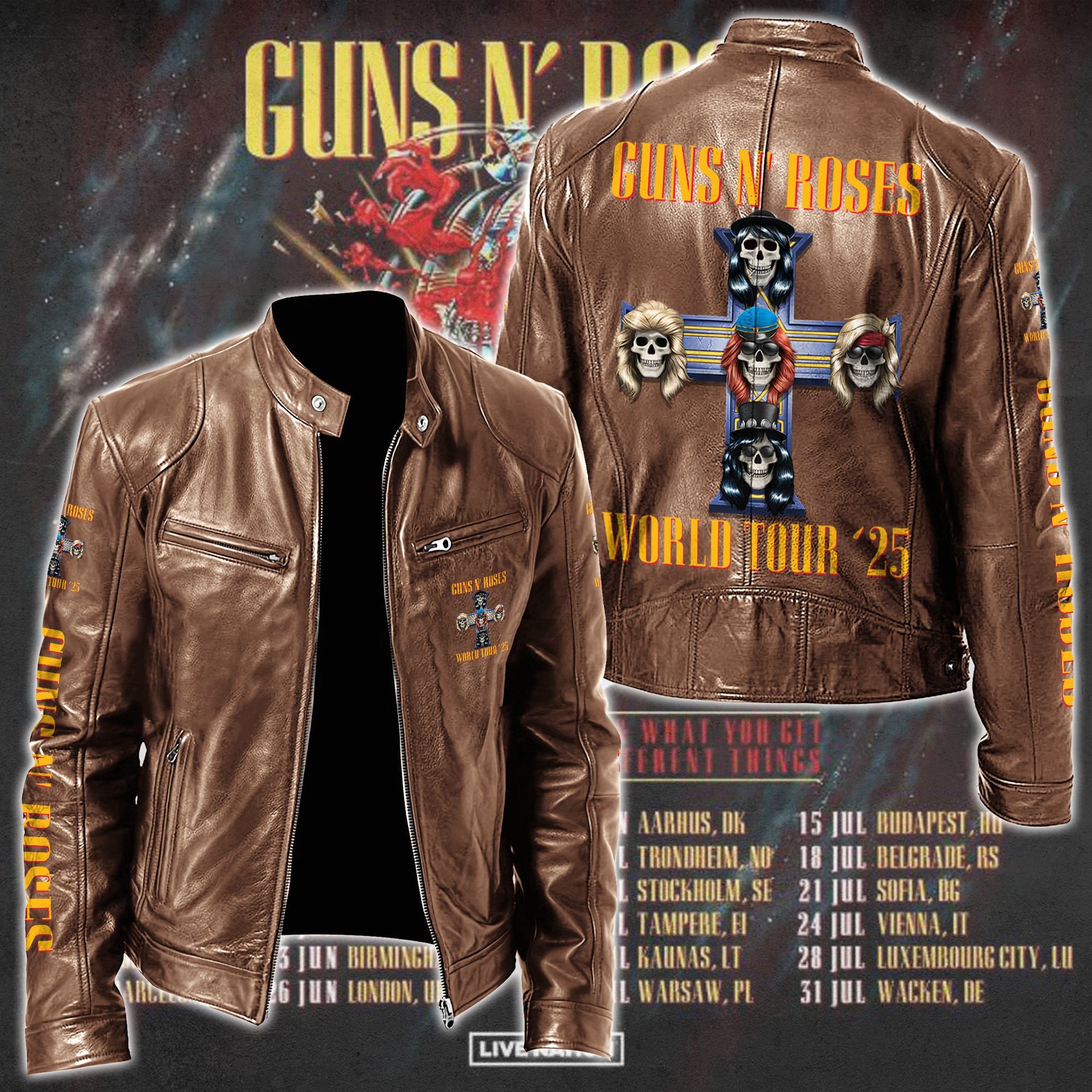 Guns N Roses Leather Bomber Jacket