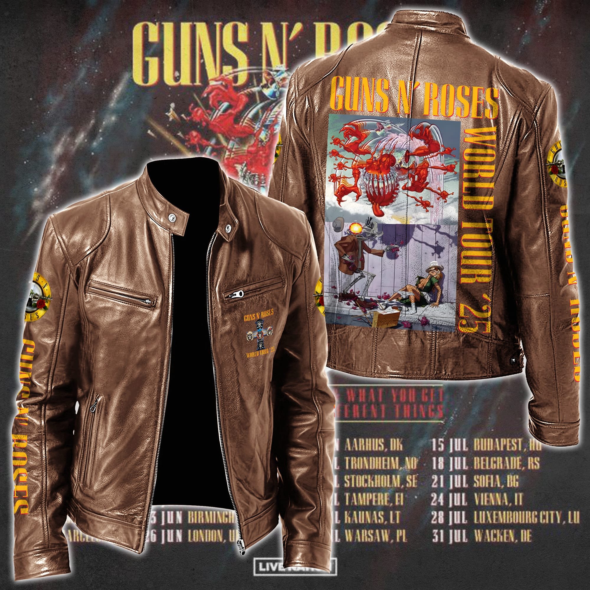 Guns N Roses Leather Bomber Jacket