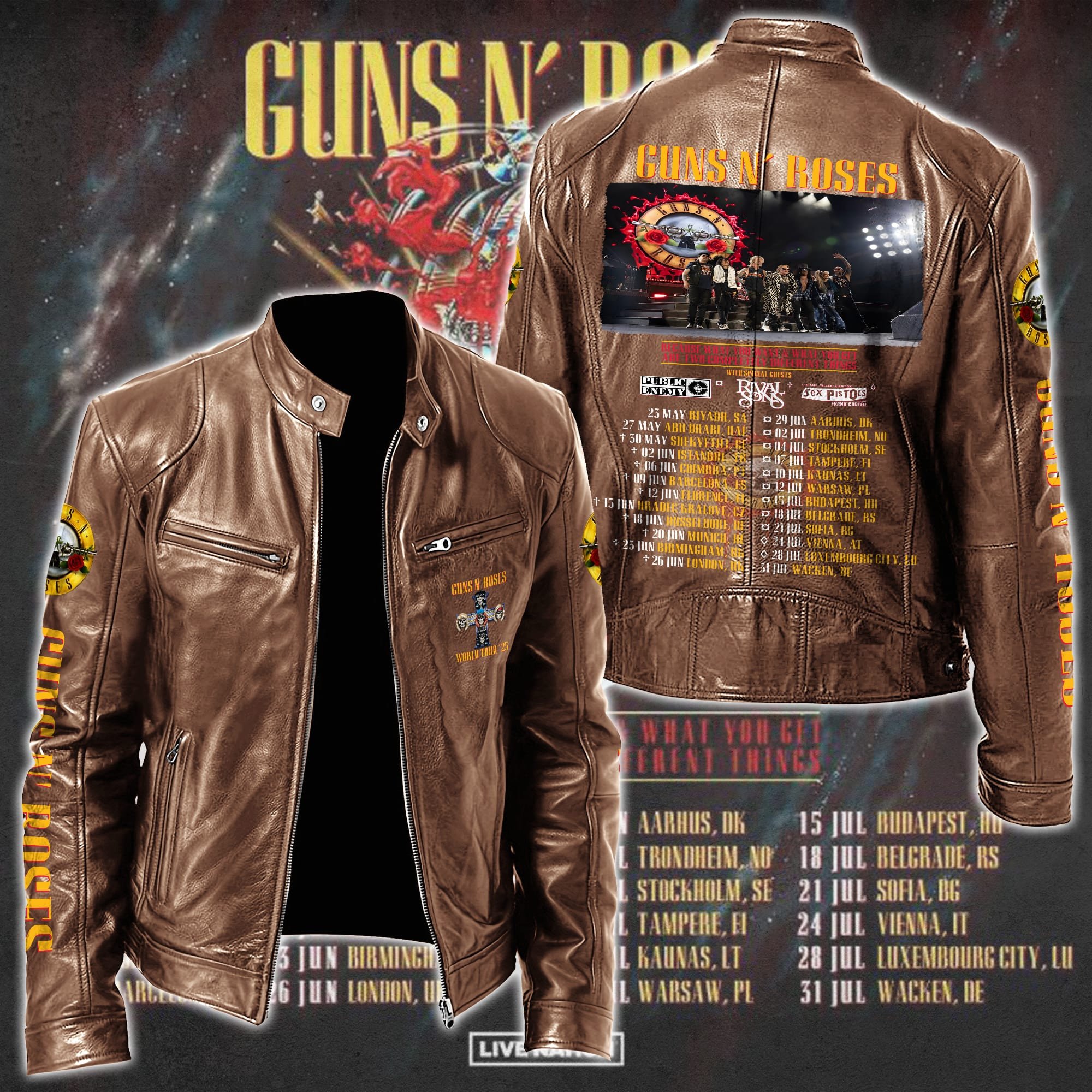 Guns N Roses Leather Bomber Jacket