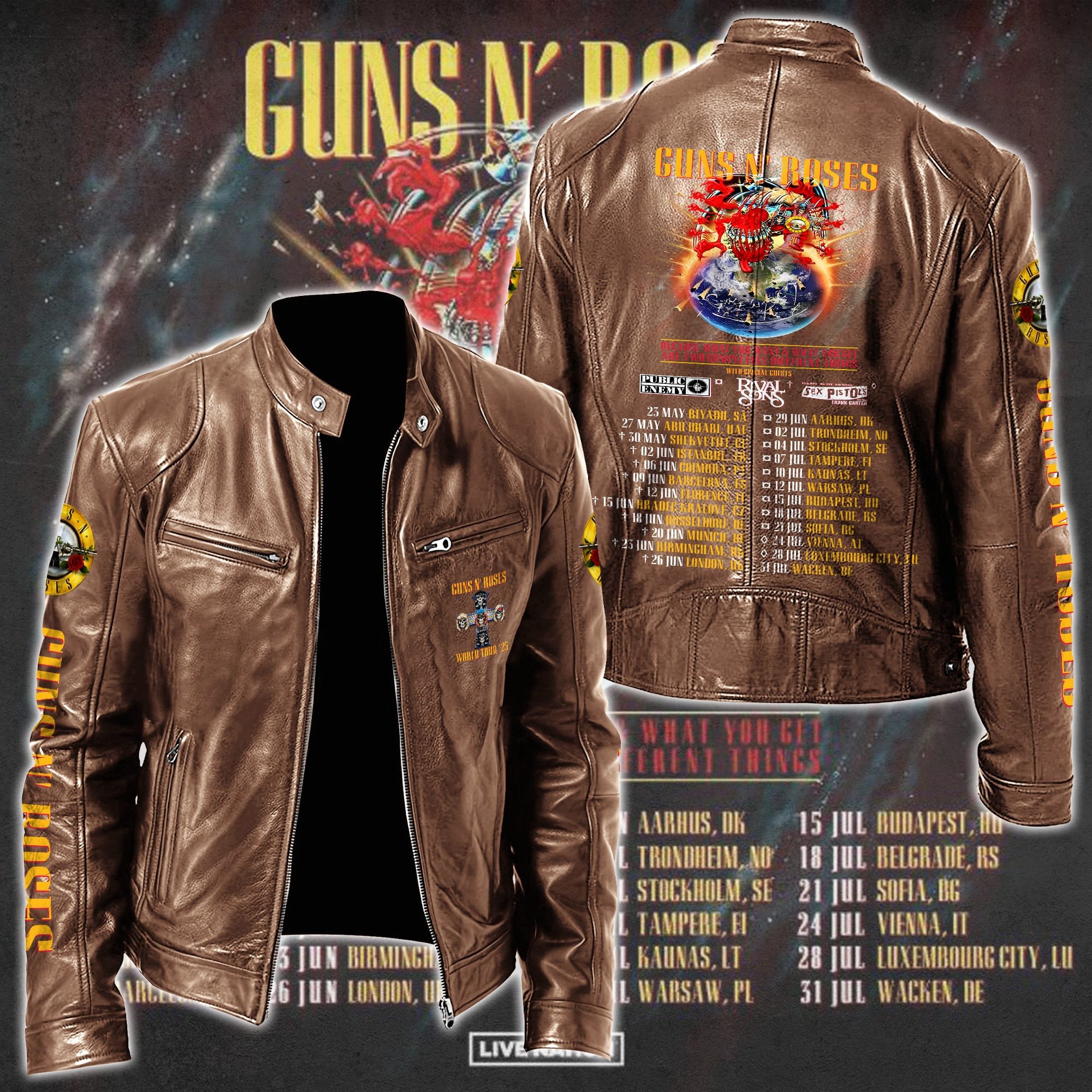 Guns N Roses Leather Bomber Jacket