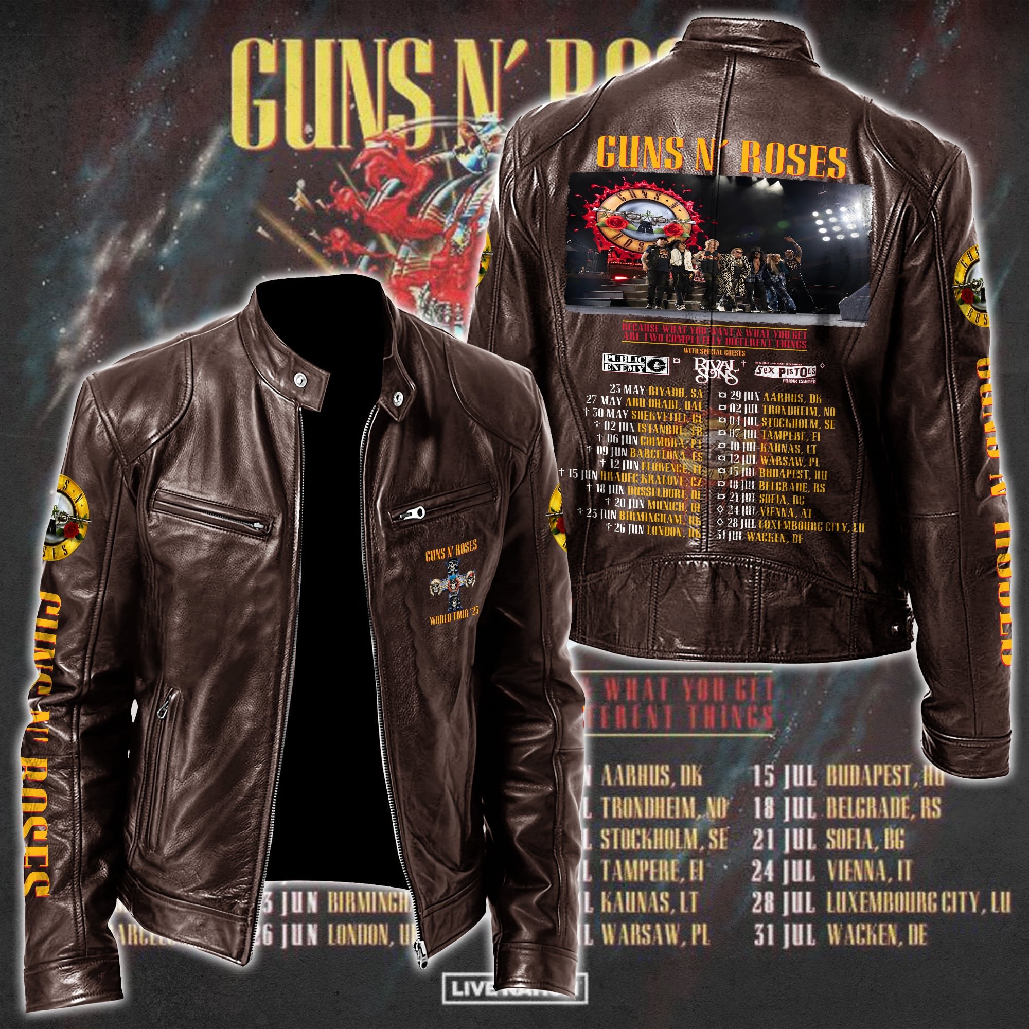 Guns N Roses Leather Bomber Jacket