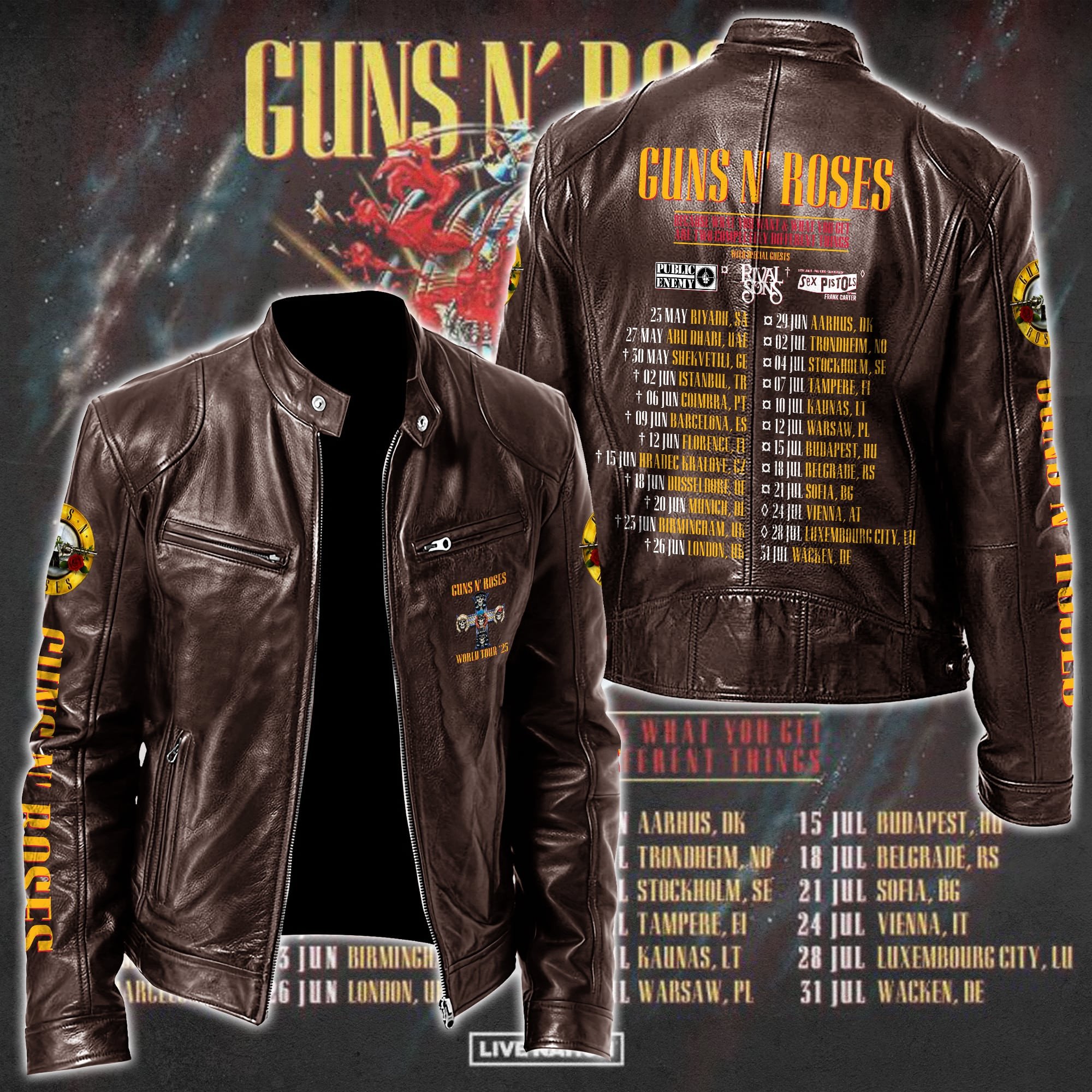 Guns N Roses Leather Bomber Jacket