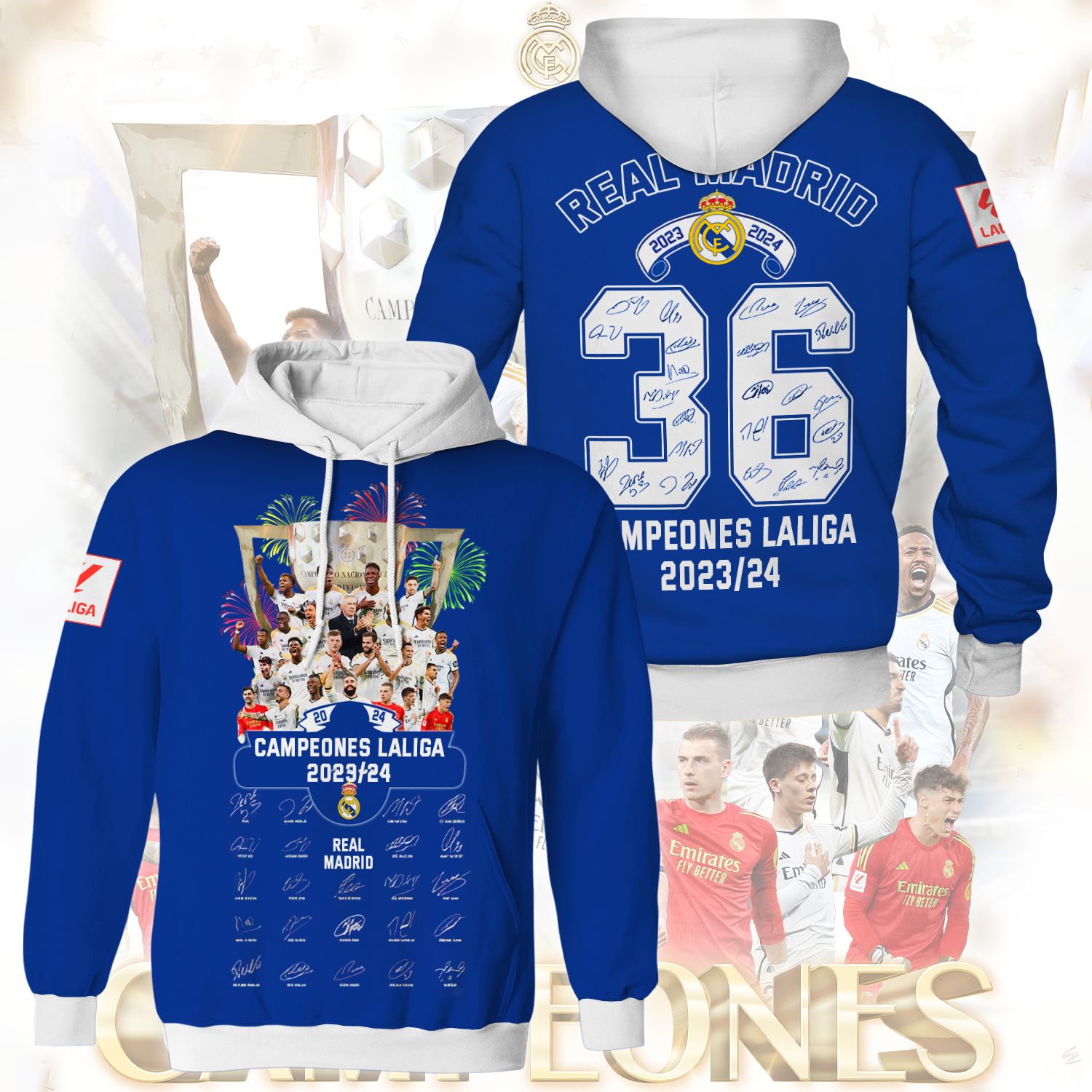 Hala Real Madrid 36 Campeones Final Champion Trophy 2024 Unisex 3D Hoodie For Fans HRM1022
