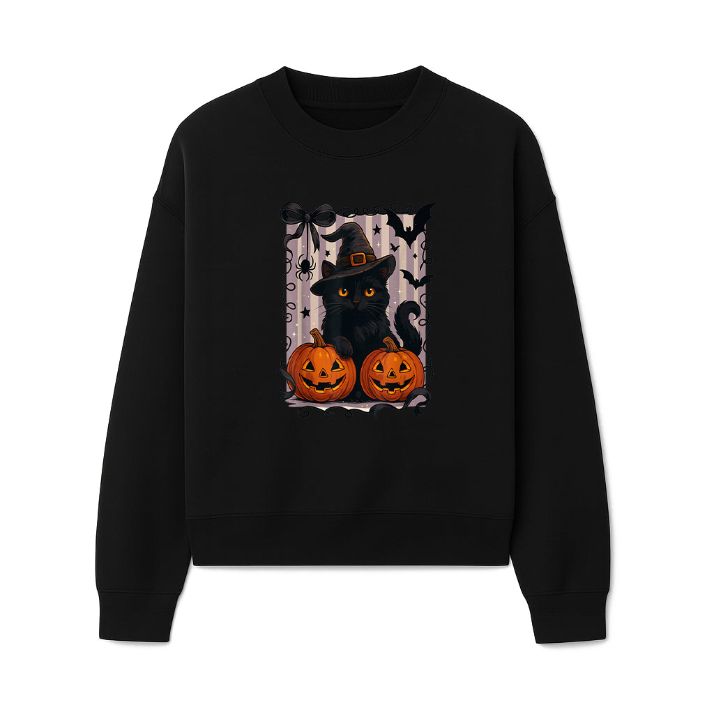 Halloween Cat Retro Black Cat Halloween Pumpkin Vintage Sweatshirts 06-10-2025
