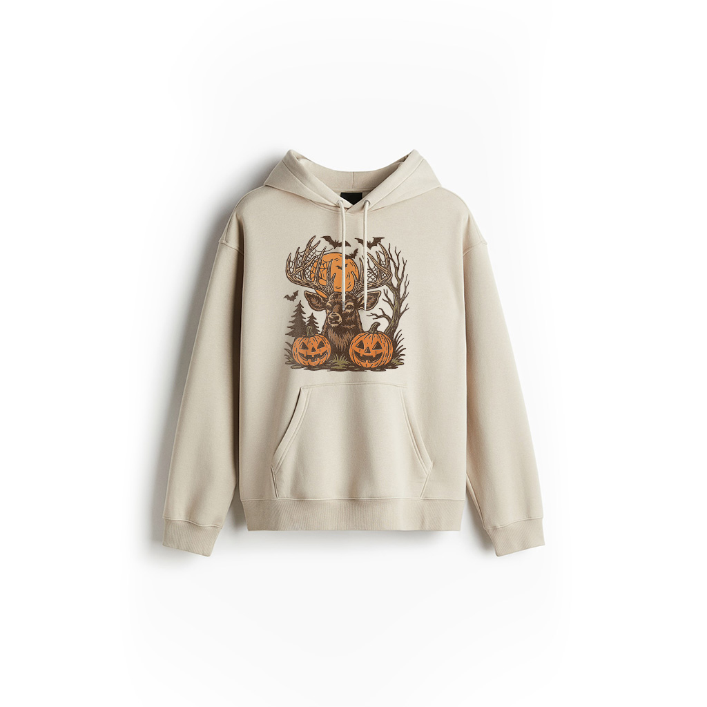 Halloween Deer Buck With Pumpkin Antlers Fall Spooky Night Hoodie