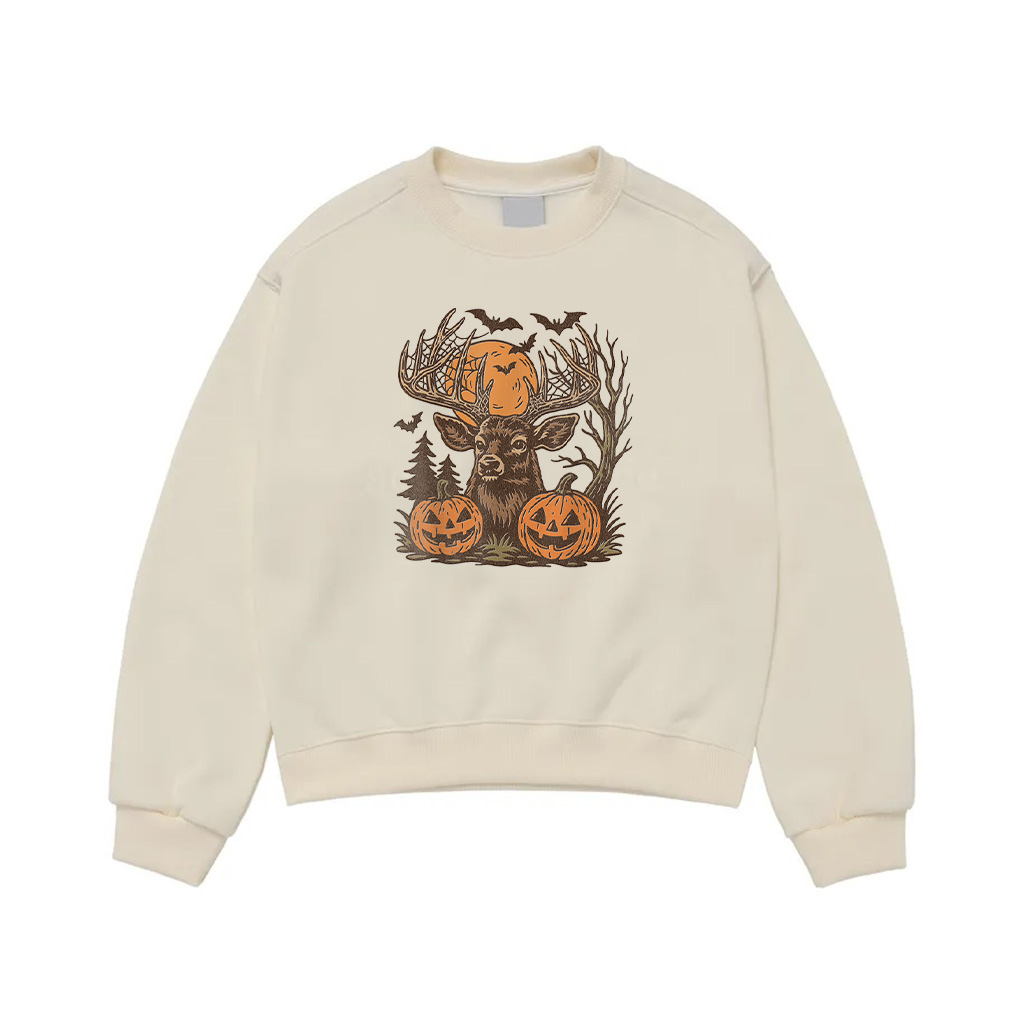 Halloween Deer Buck With Pumpkin Antlers Fall Spooky Night Sweatshirts