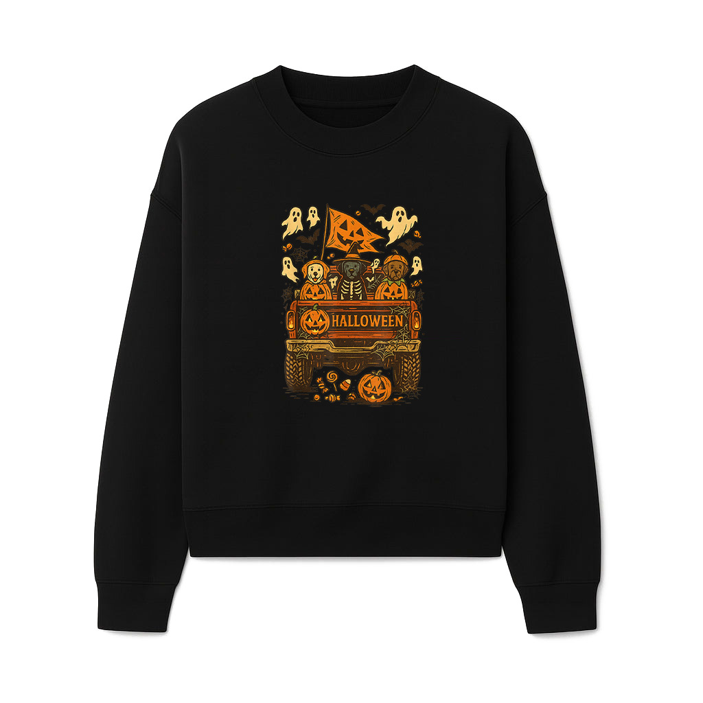Halloween Dog Truck Spooky Pumpkin Vintage Sweatshirts 06-10-2025