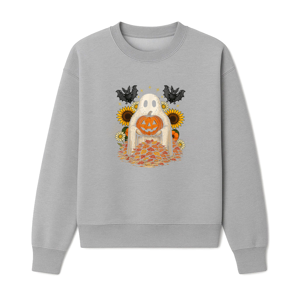 Halloween Ghost With Pumpkin Fall Leaves And Bats Vintage Sweatshirts 06-10-2025