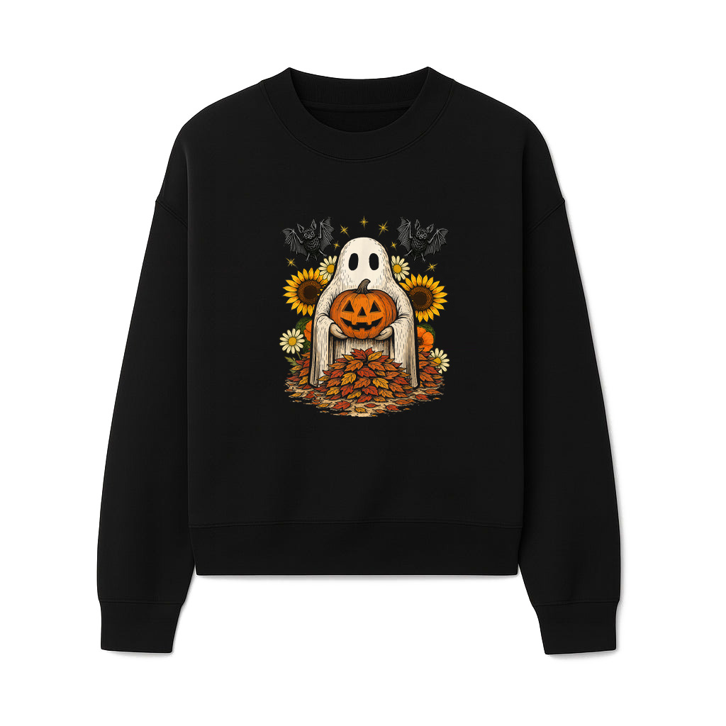 Halloween Ghost With Pumpkin Fall Leaves And Bats Vintage Sweatshirts 06-10-2025