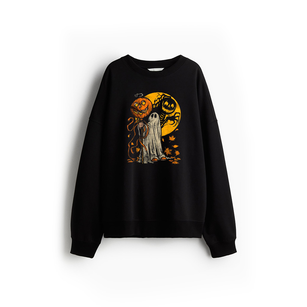 Halloween Pumpkin Ghost Autumn Leaves Graphic Art Sweatshirts