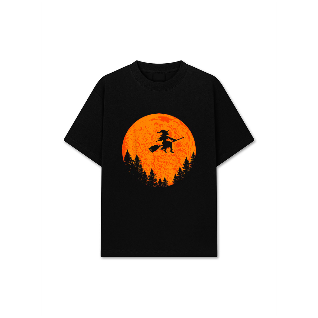Halloween Vintage Witch On Broom And Moon Group Matching T-Shirt