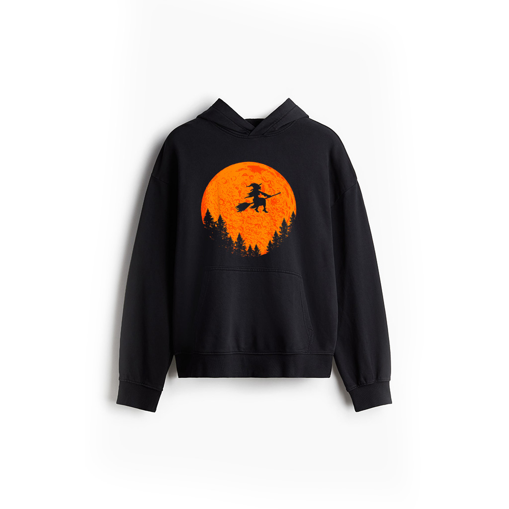 Halloween Vintage Witch On Broom And Moon Group Matching Hoodie