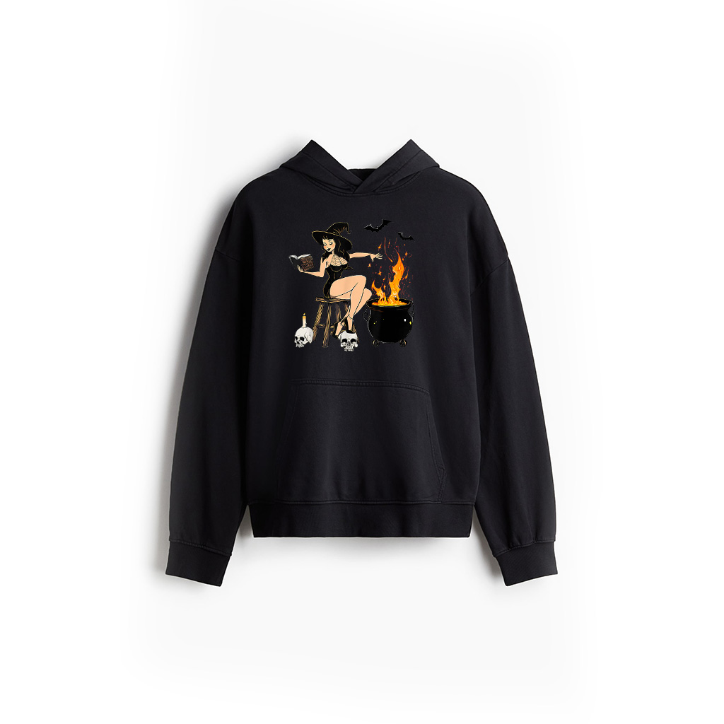 Halloween Witch Pin Up Retro Vintage Pumpkin Hoodie
