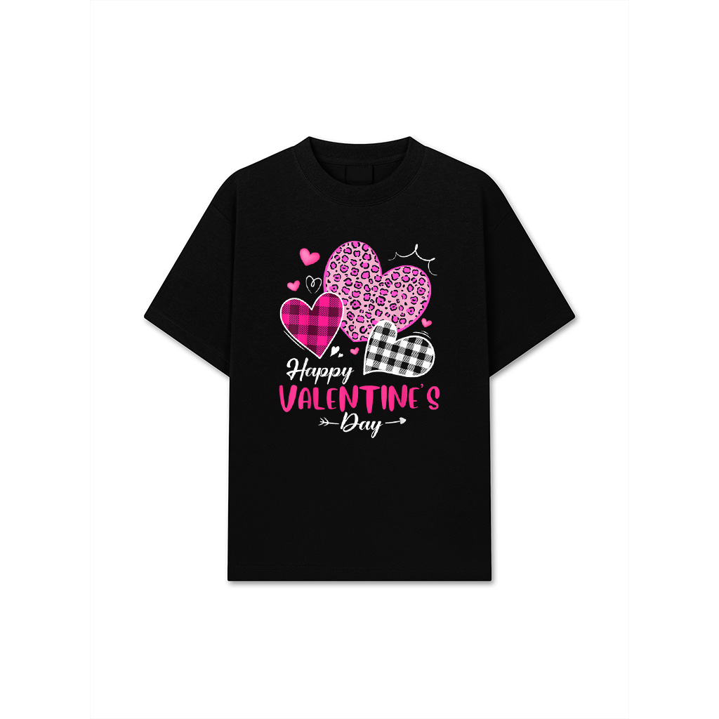 Happy Valentine's Day Leopard And Plaid Hearts T-Shirt