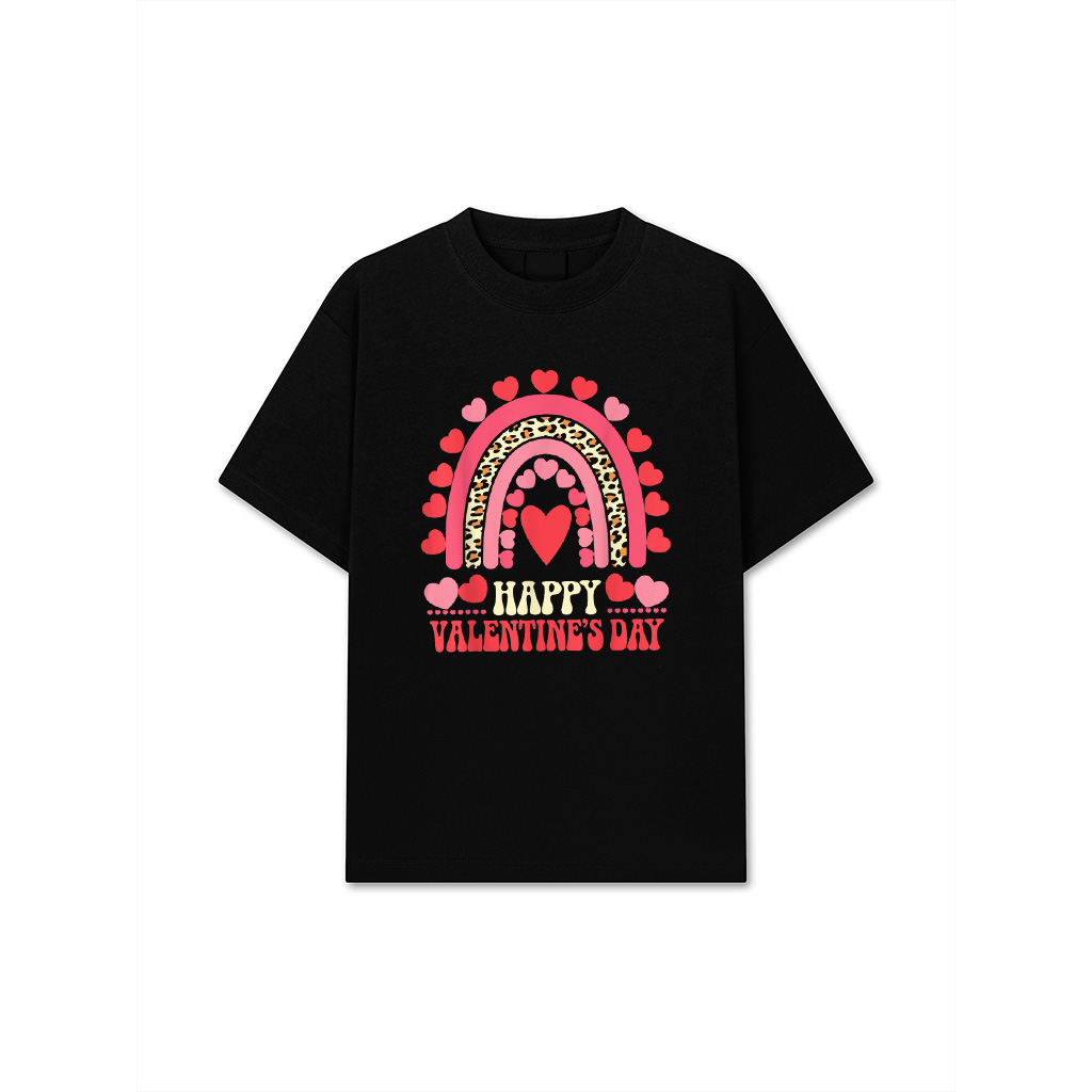 Happy Valentine's Day Leopard Rainbow Heart Valentine T-Shirt